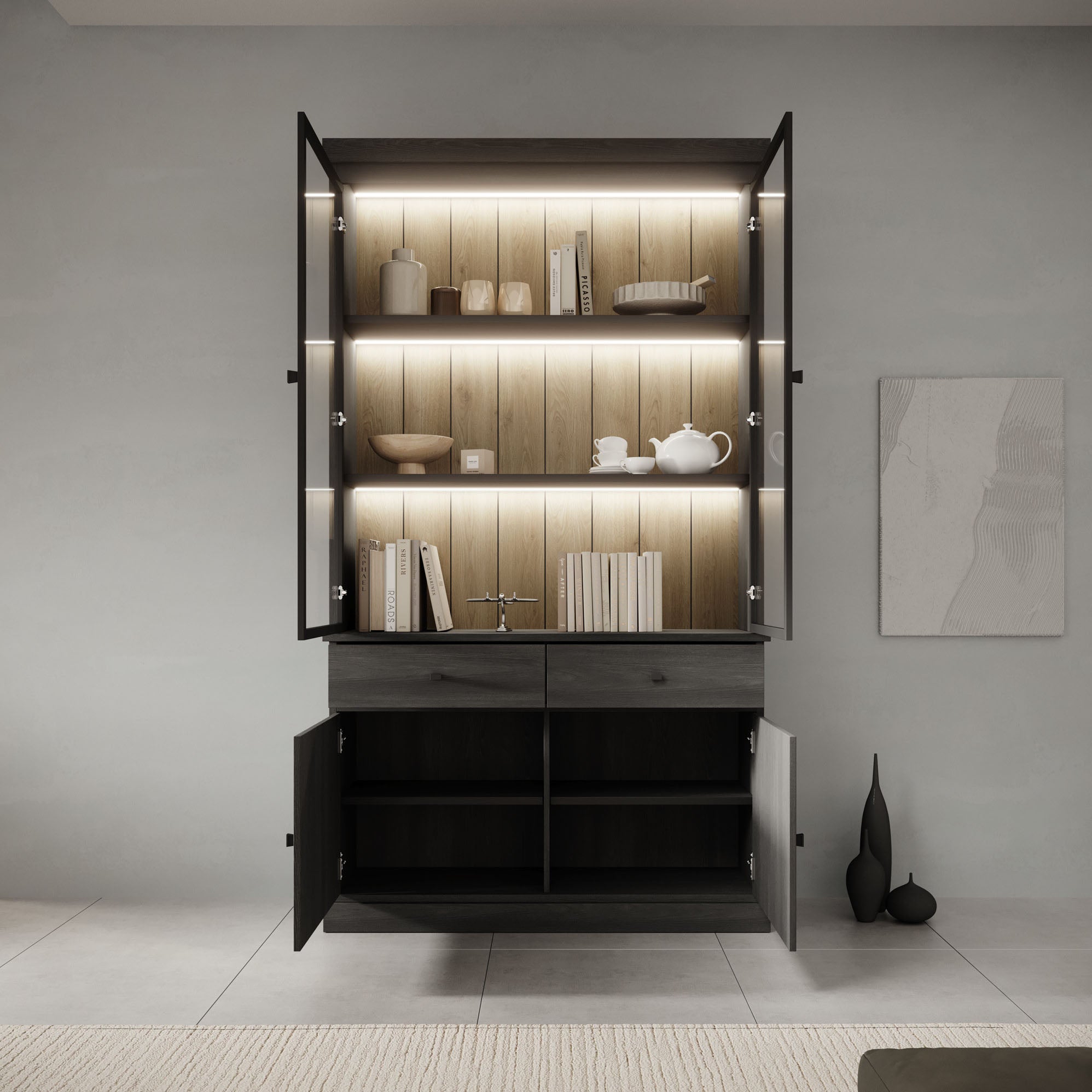 Vince 1 - Buffetkast - Zwart - 124x40x220 cm
