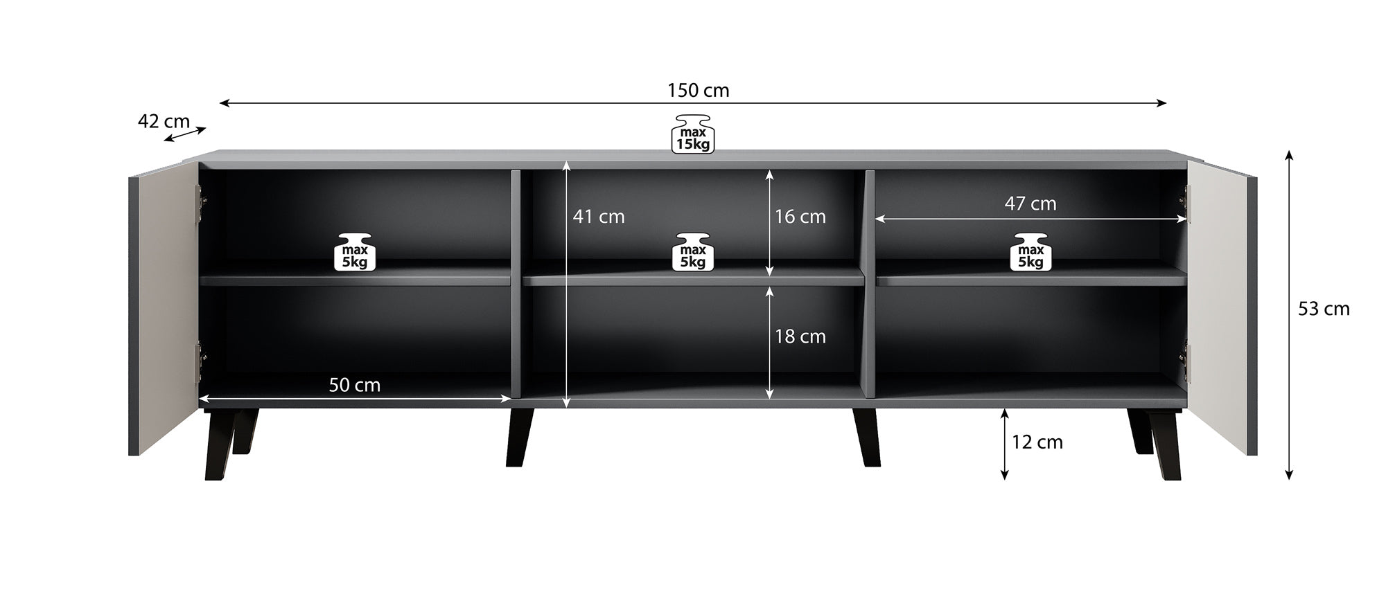 Vintar - TV-Meubel - Antraciet  - 150 cm