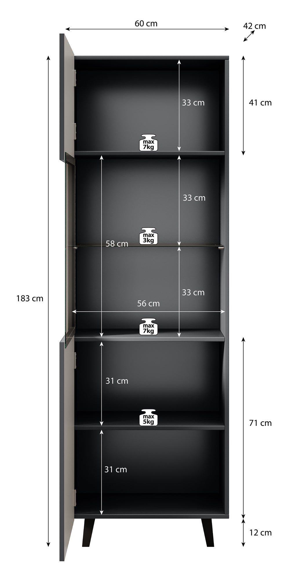 Vintar - Vitrinekast - Antraciet - 60x42x183 cm
