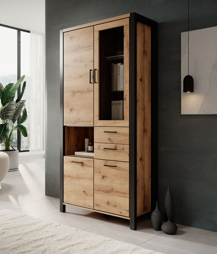 Acapulco - Vitrinekast - Eiken/zwart - 100x41x200 cm