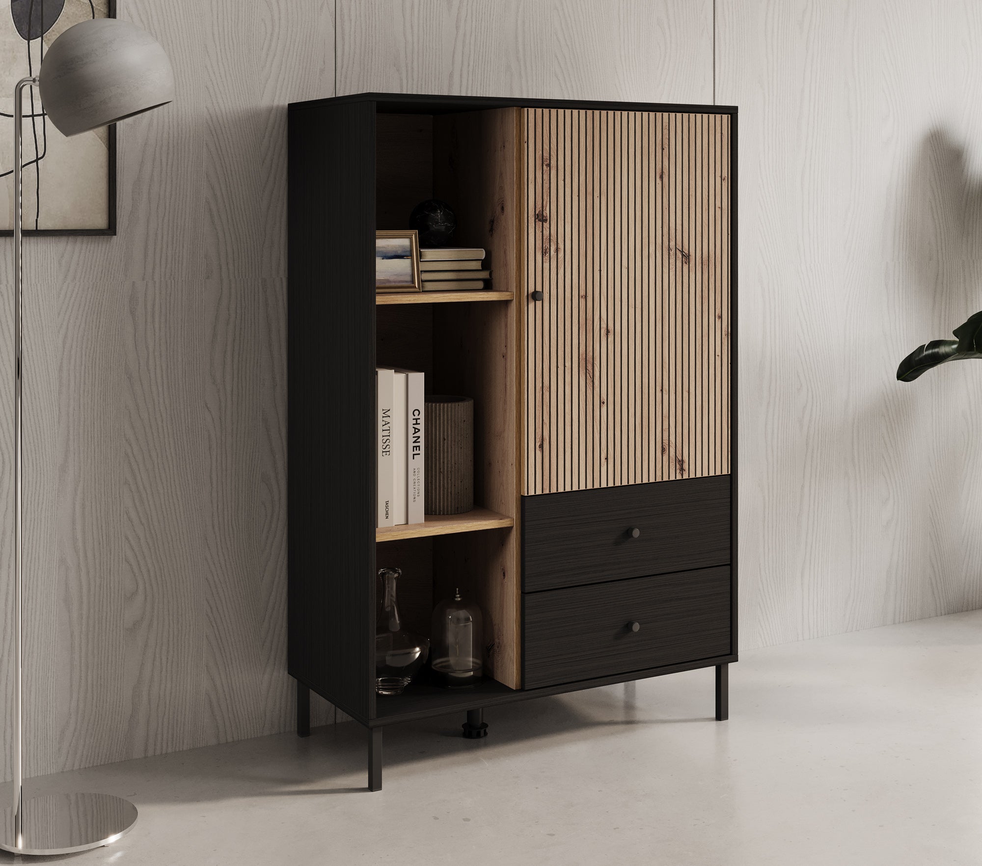 Charles 1 - Vitrinekast - Zwart - 87x40x131 cm