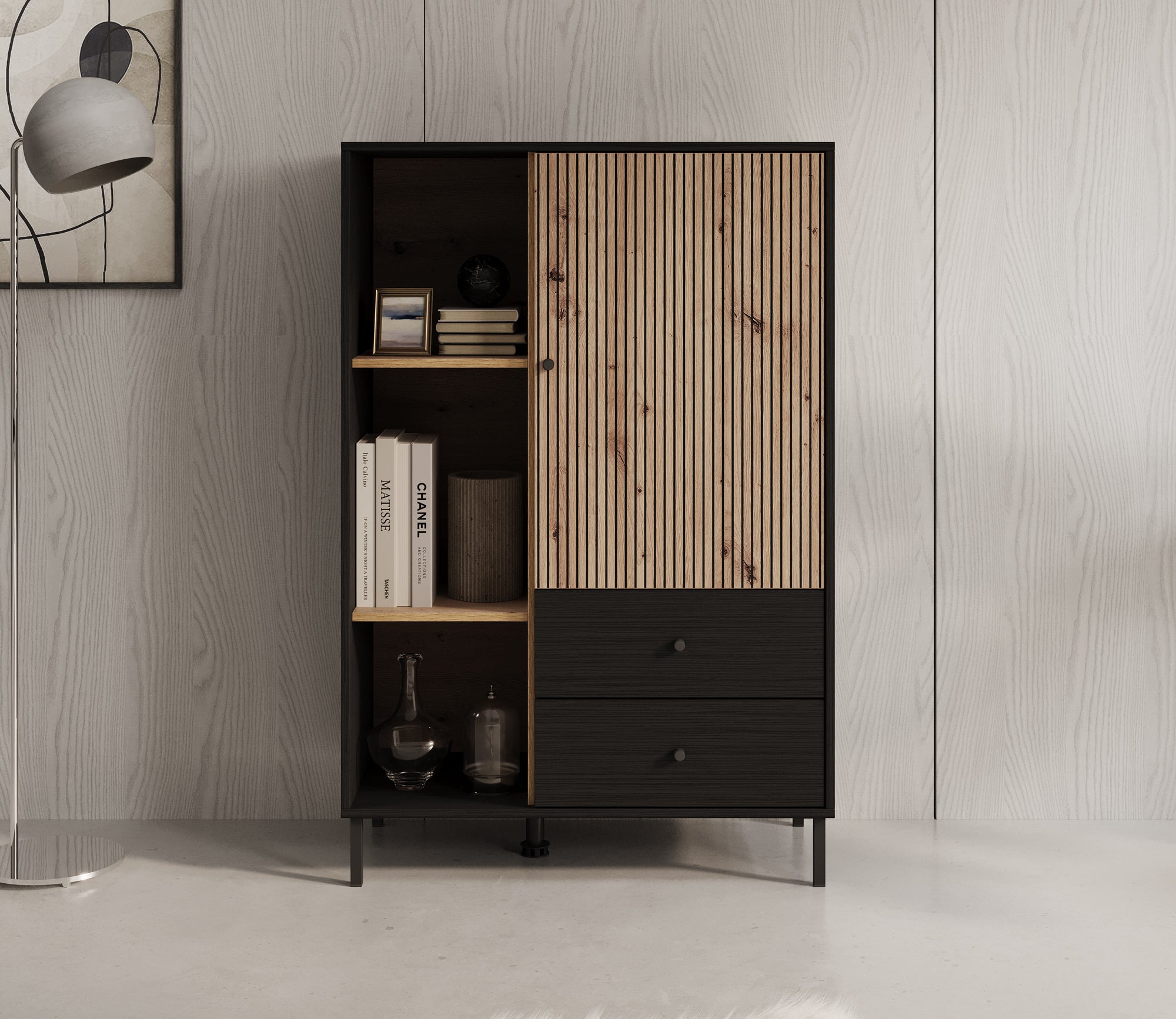 Charles 1 - Vitrinekast - Zwart - 87x40x131 cm