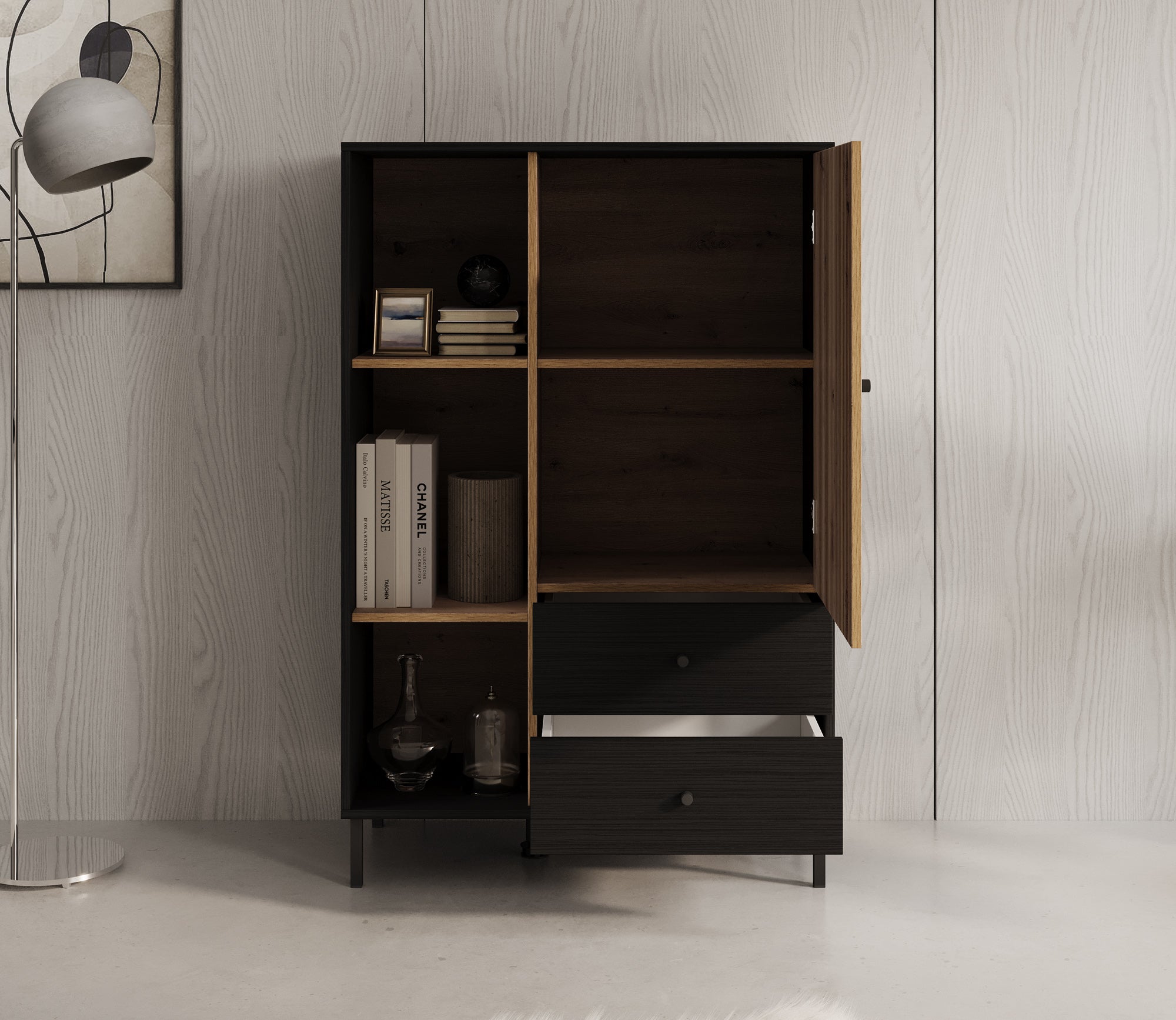 Charles 1 - Vitrinekast - Zwart - 87x40x131 cm