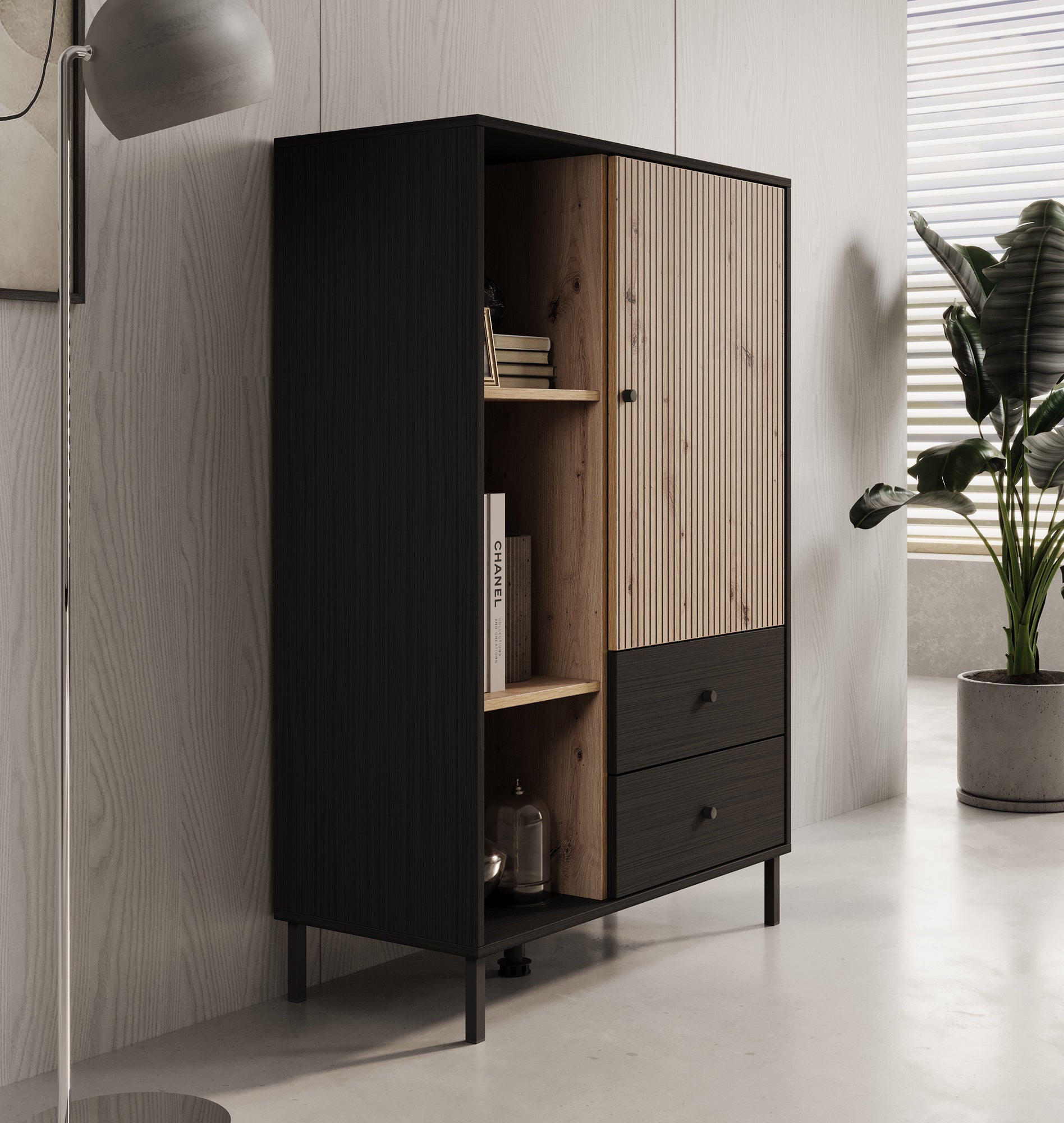 Charles 1 - Vitrinekast - Zwart - 87x40x131 cm