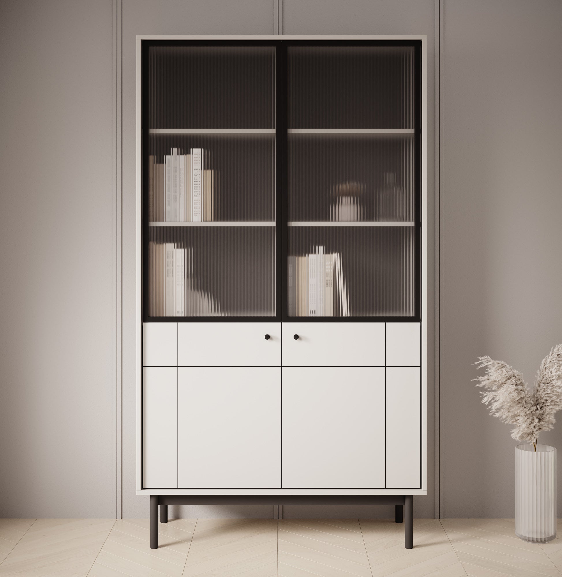 Jules 1 - Vitrinekast - Beige - 104x39x185 cm