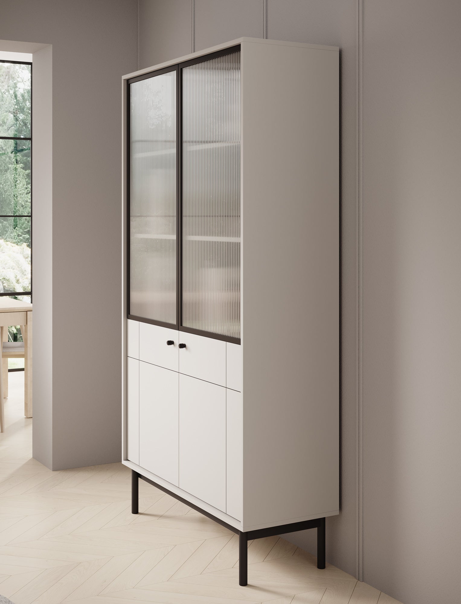 Jules 1 - Vitrinekast - Beige - 104x39x185 cm