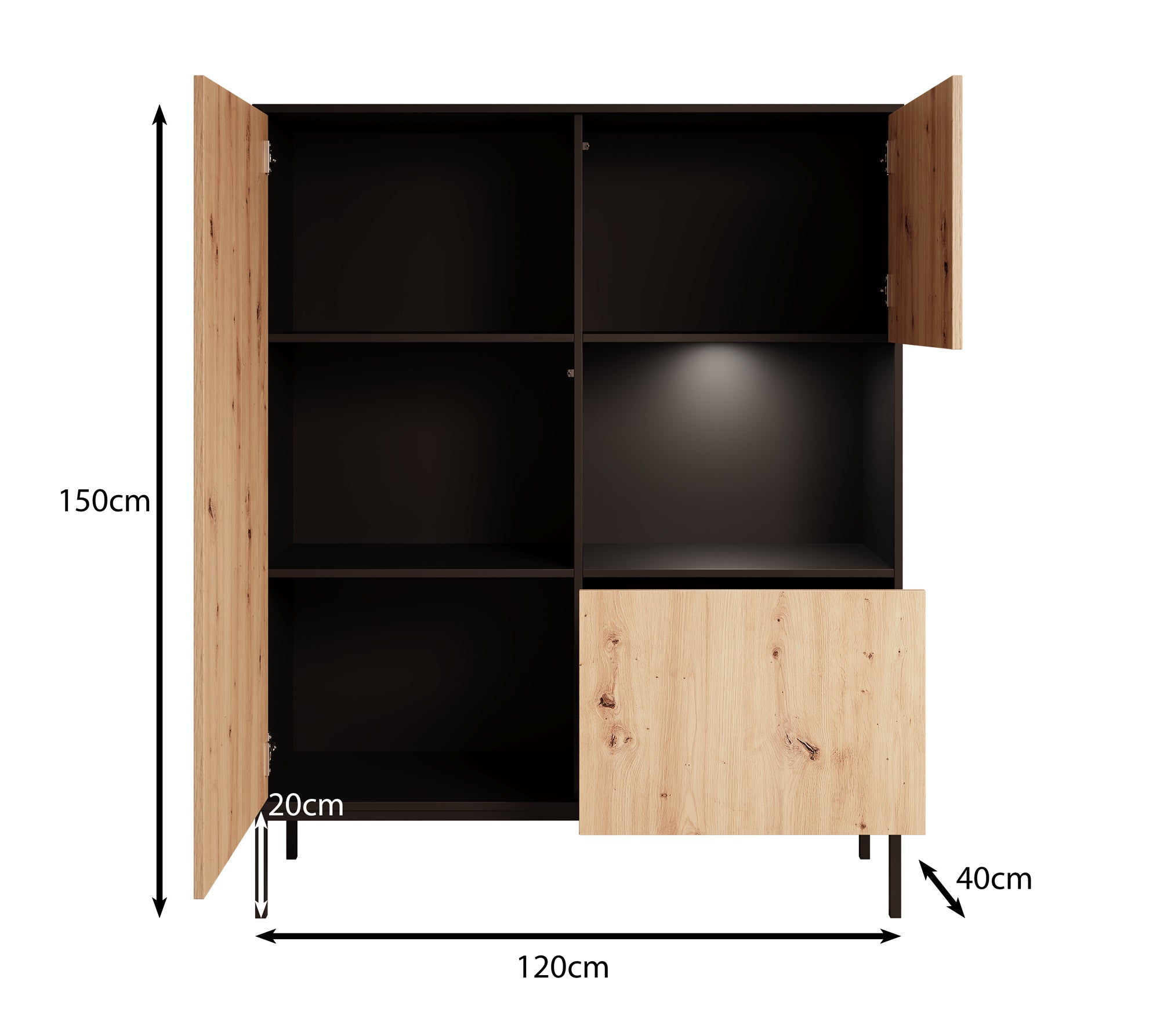 Lagos - Vitrinekast - Zwart - 120x40x150 cm