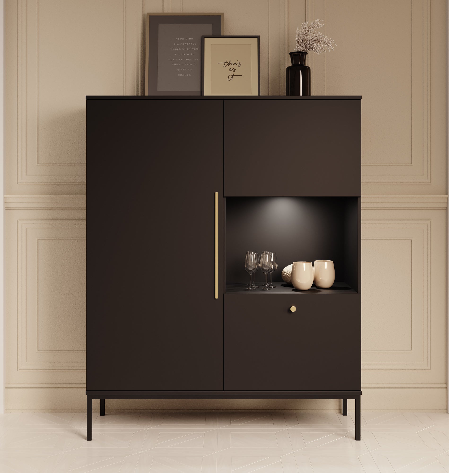 Lagos - Vitrinekast - Zwart - 120x40x150 cm