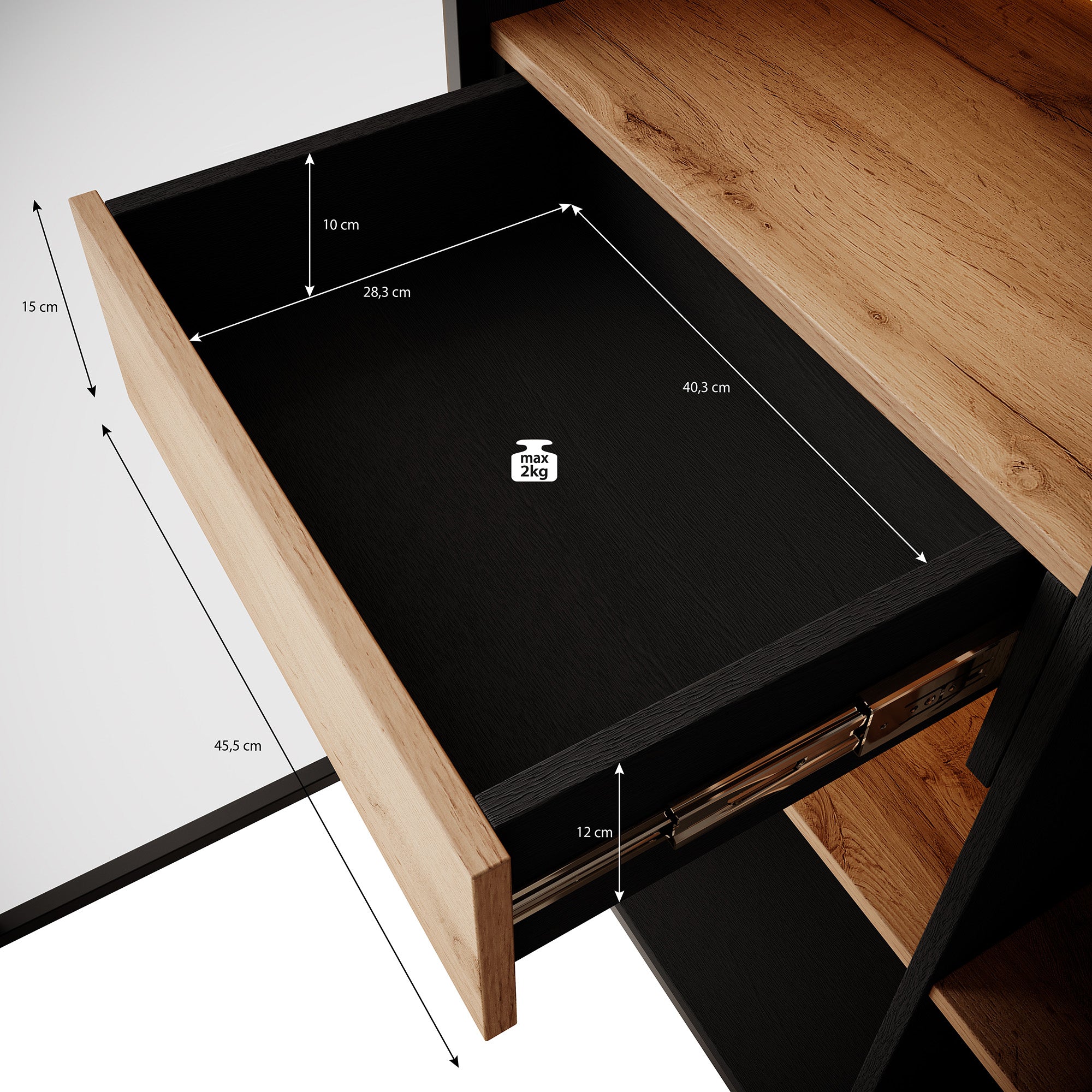 Legend - Vitrinekast - Zwart/eiken - 104x39x166 cm