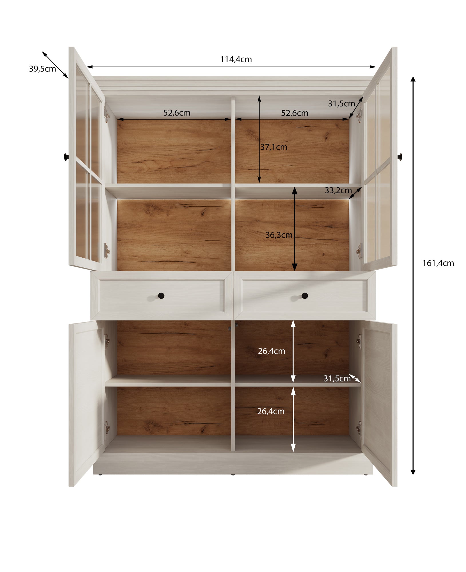 Leroy - Vitrinekast - Wit - 114x40x161 cm