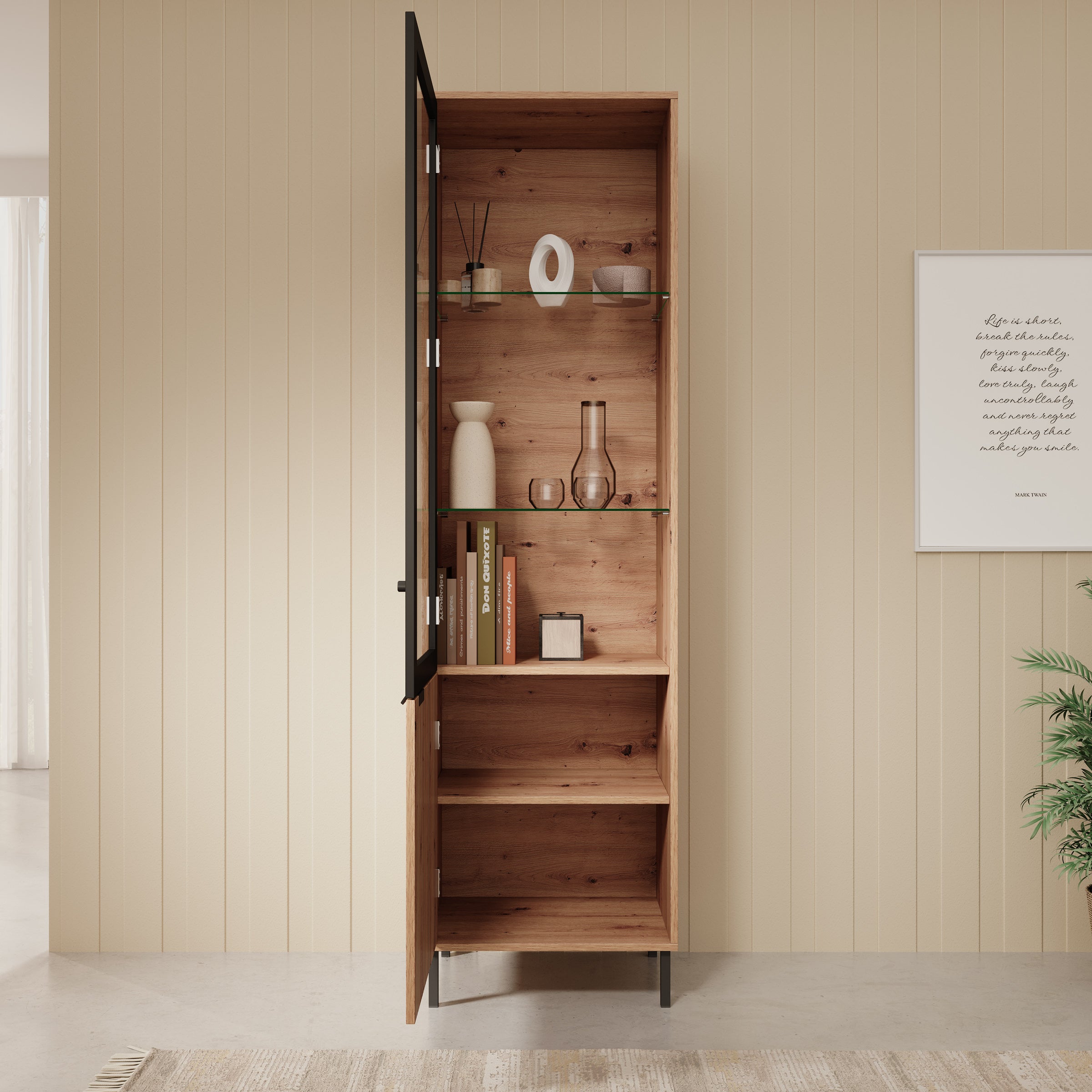 Malaika - Vitrinekast - Eiken - 55x40x195 cm Malaika - Vitrinekast - Eiken - 55x40x195 cm