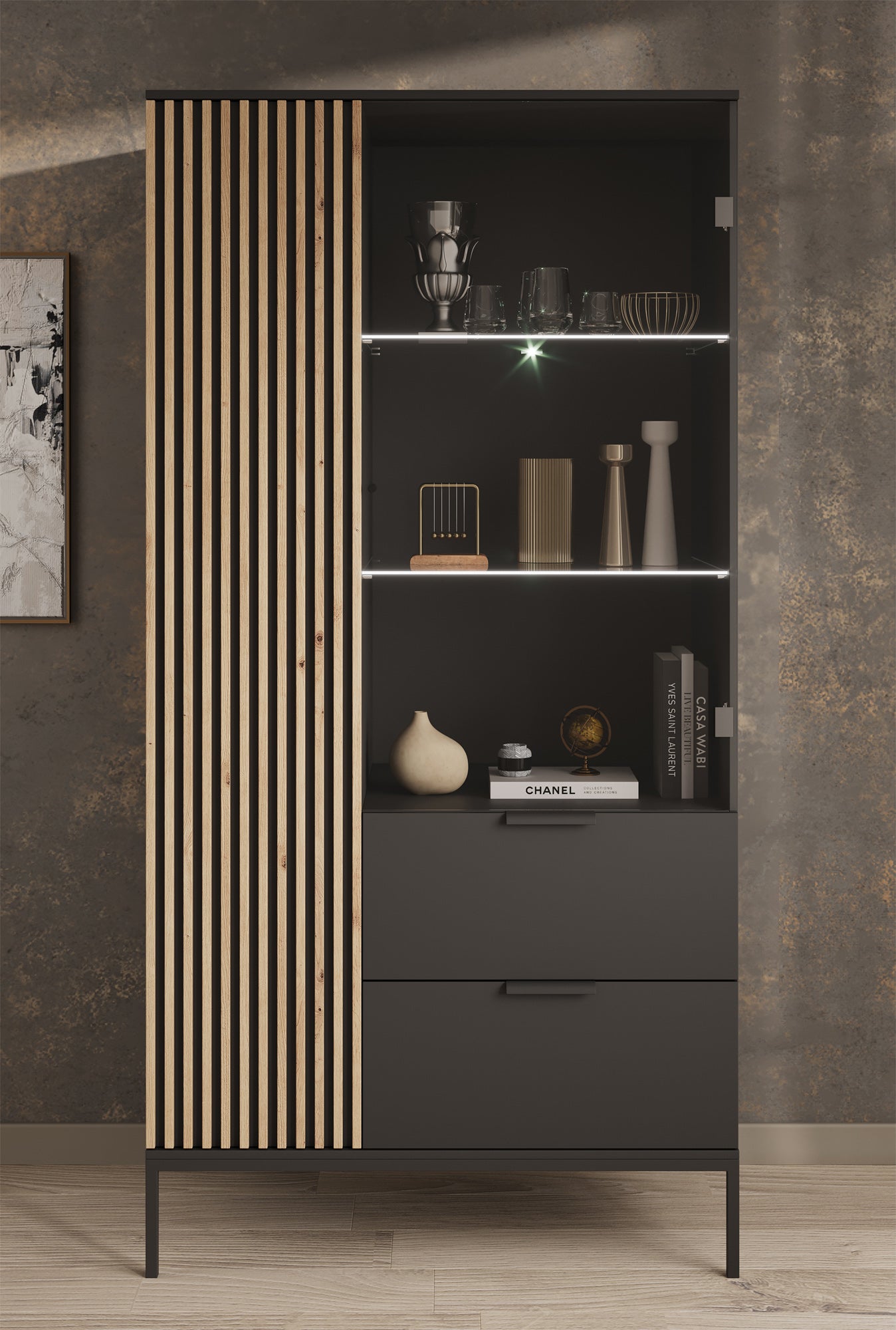 Marbella - Vitrinekast - Zwart - 100x60x200 cm