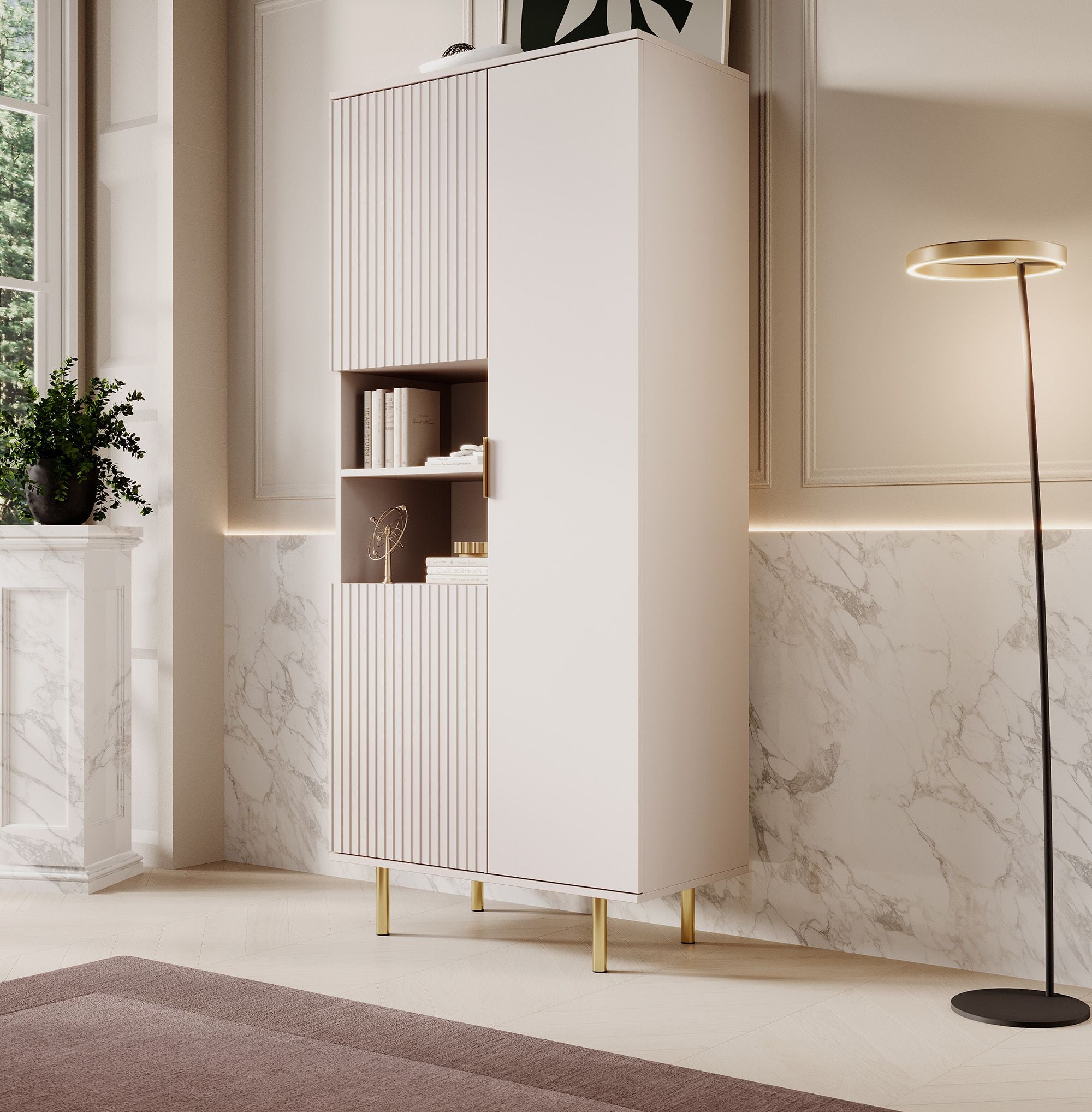 Nicola - Vitrinekast - Beige - 80x41x190 cm