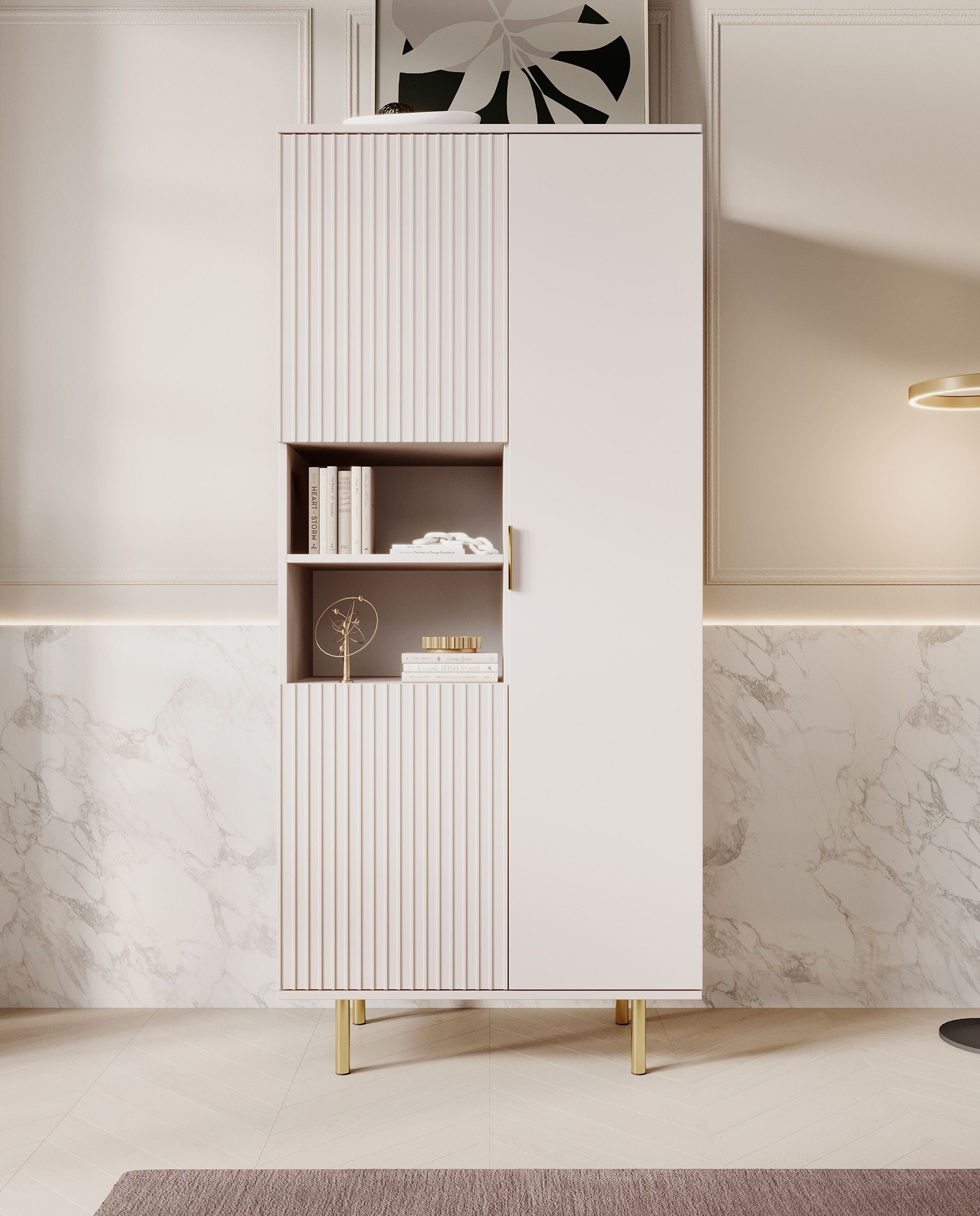 Nicola - Vitrinekast - Beige - 80x41x190 cm