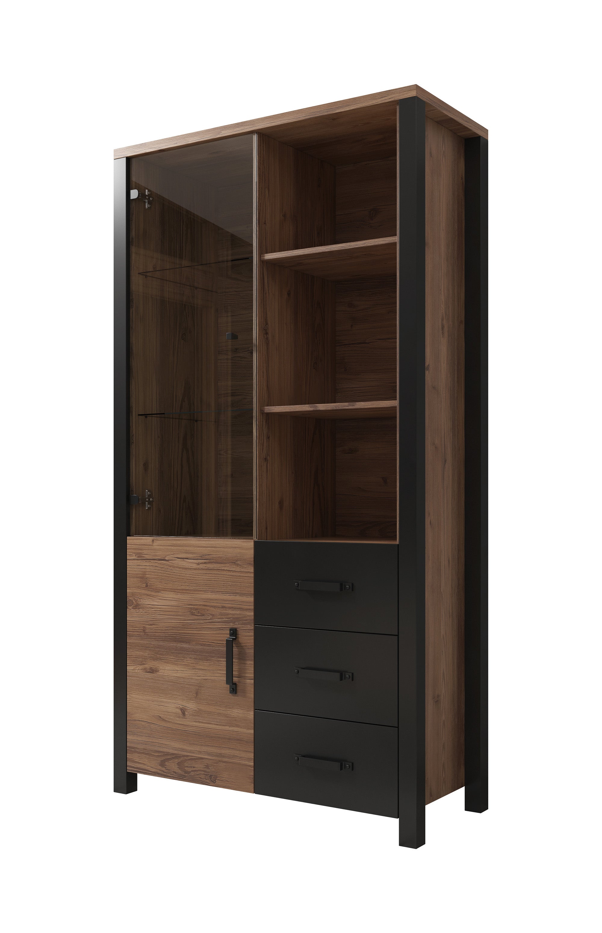 Olivia - Vitrinekast - Zwart/eiken - 101x43x191 cm