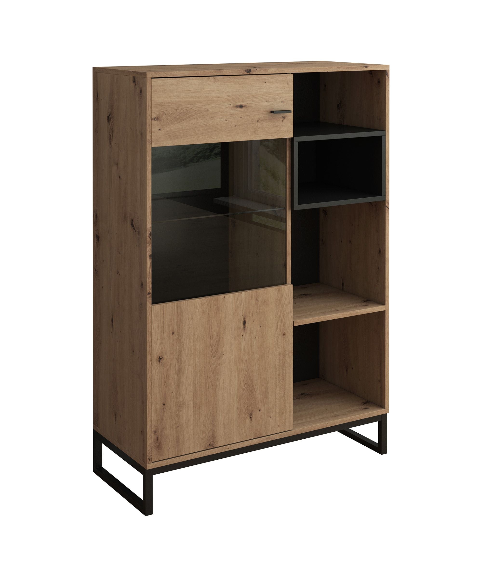 Ozzy - Vitrinekast - Eiken/zwart - 90x40x130 cm