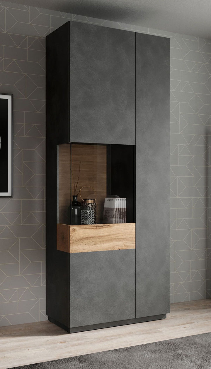 Sublime - Vitrinekast - Grijs/eiken - 80x40x207 cm