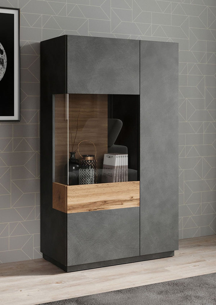Sublime - Vitrinekast - Grijs/eiken - 80x40x138 cm