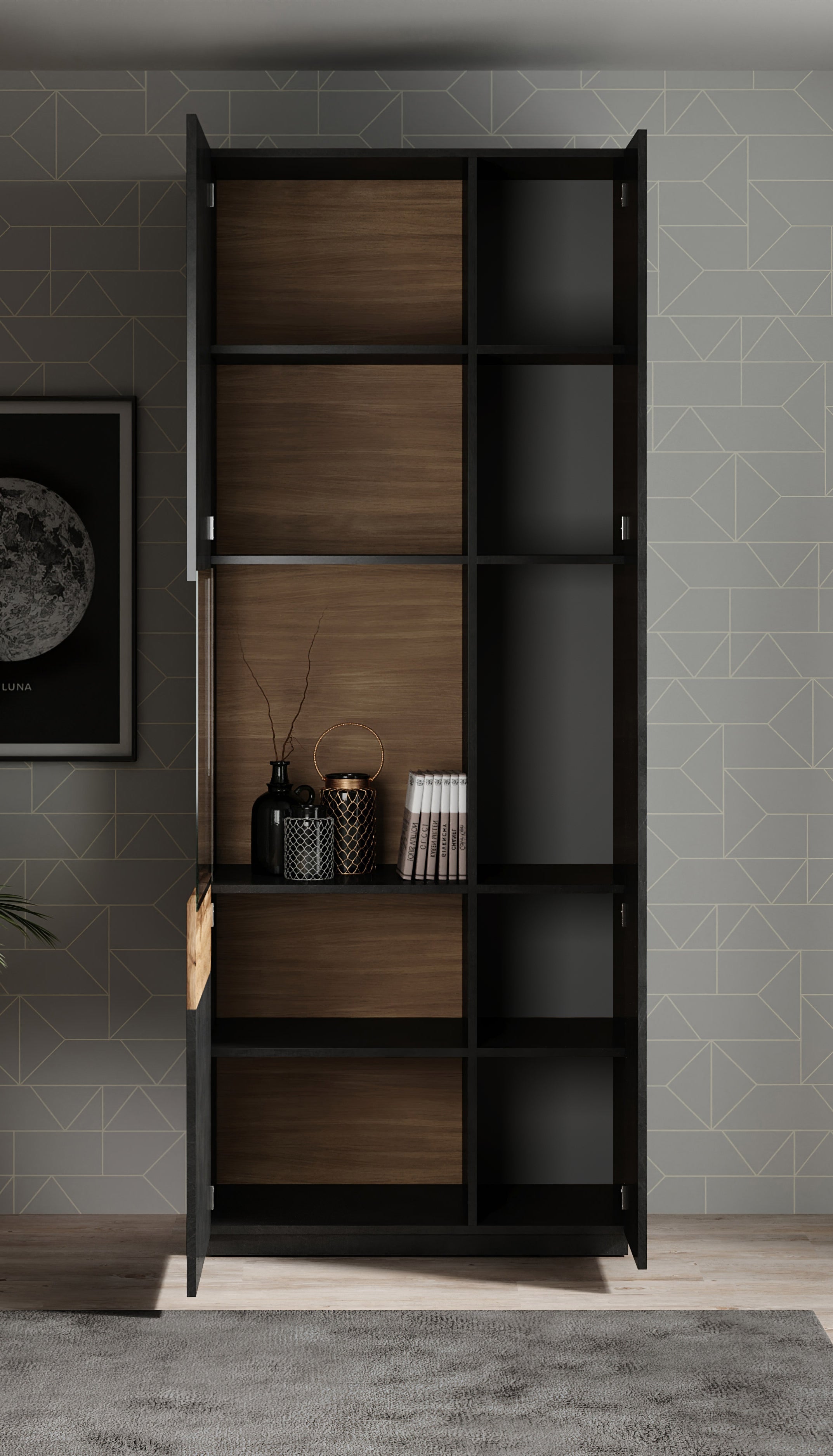 Sublime - Vitrinekast - Grijs/eiken - 80x40x207 cm