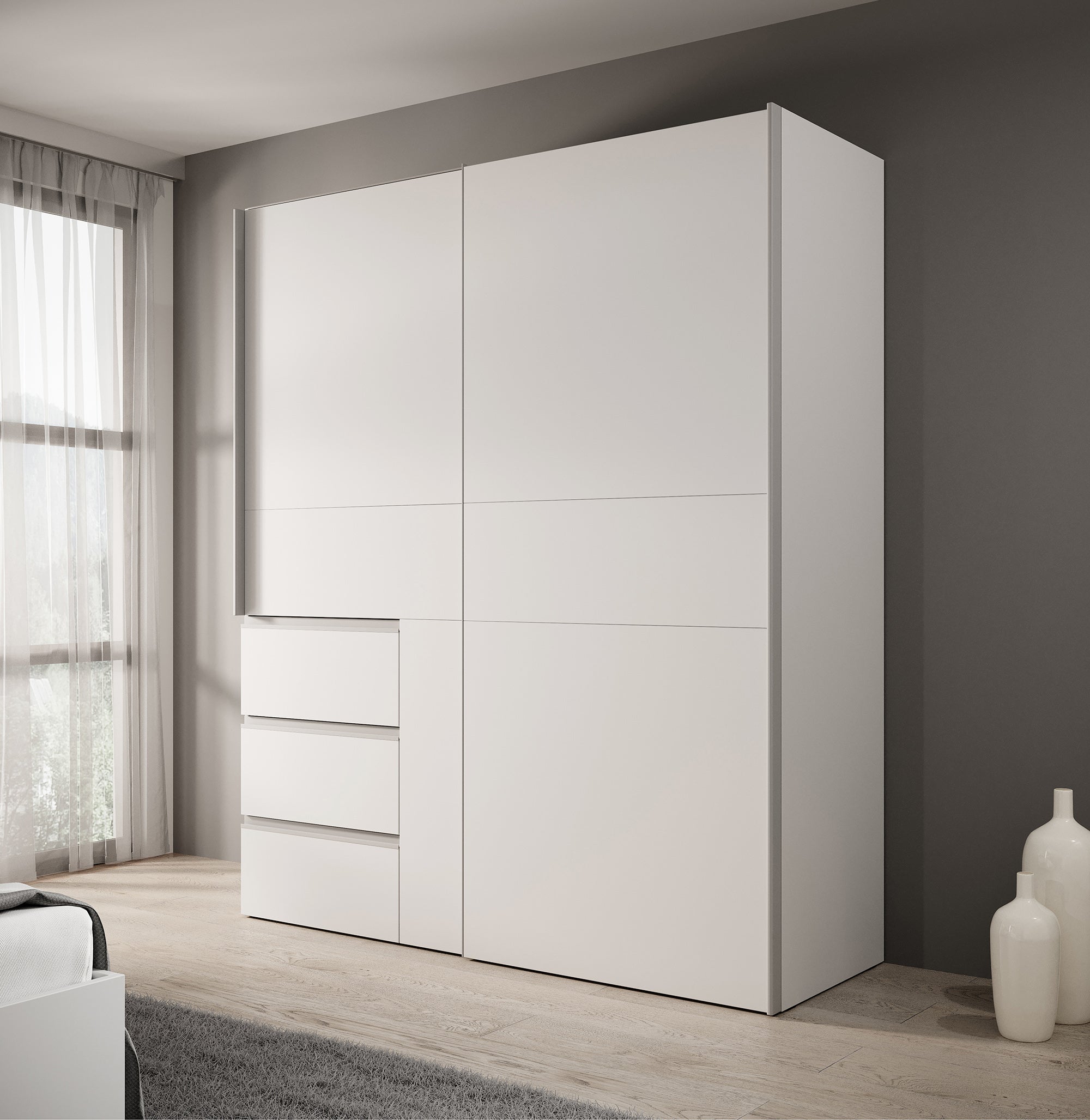 Walter - Kledingkast met schuifdeuren - Wit - 170x61x200 cm
