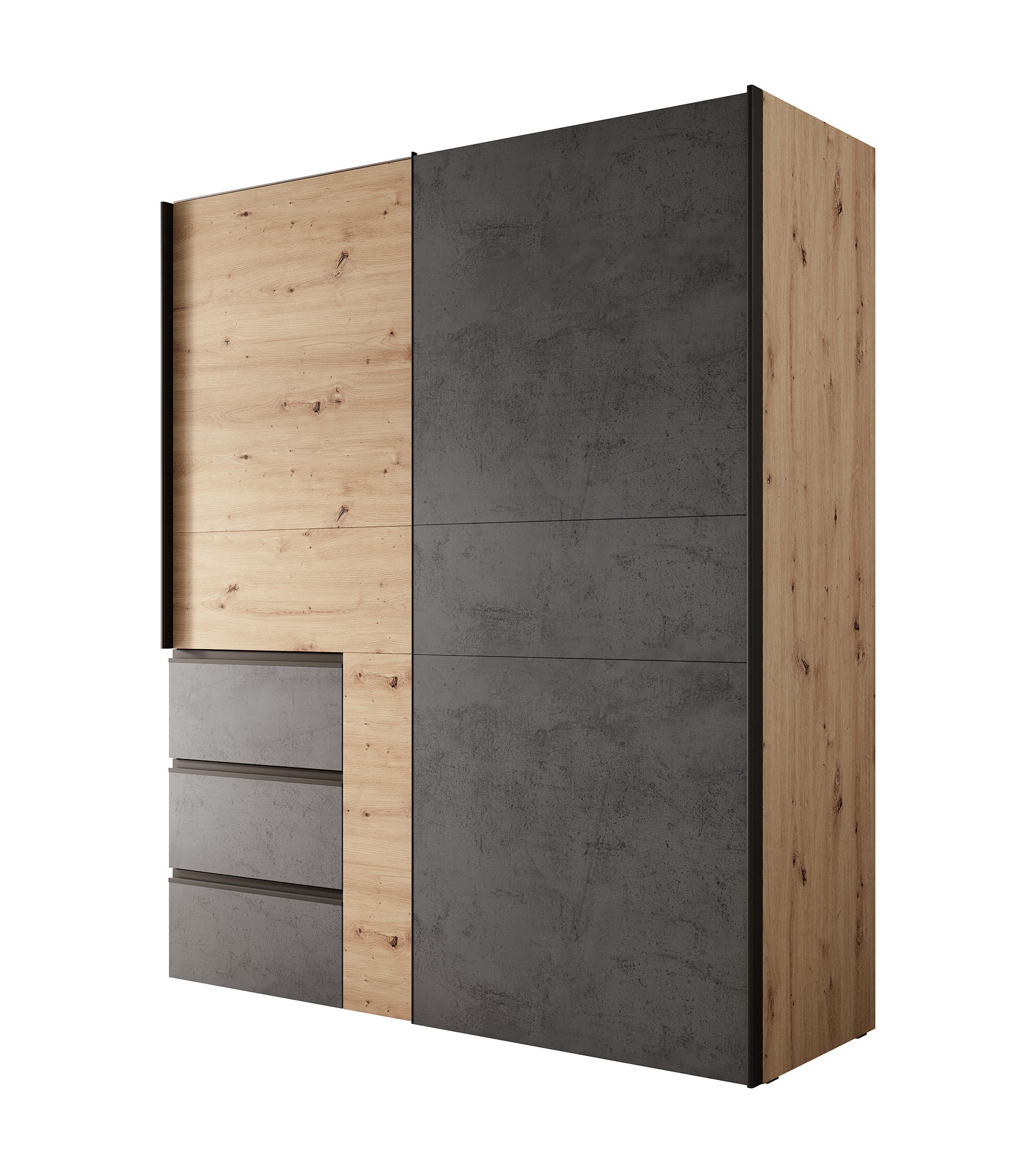 Walter - Kledingkast met schuifdeuren - Eiken/grijs - 170x61x200 cm