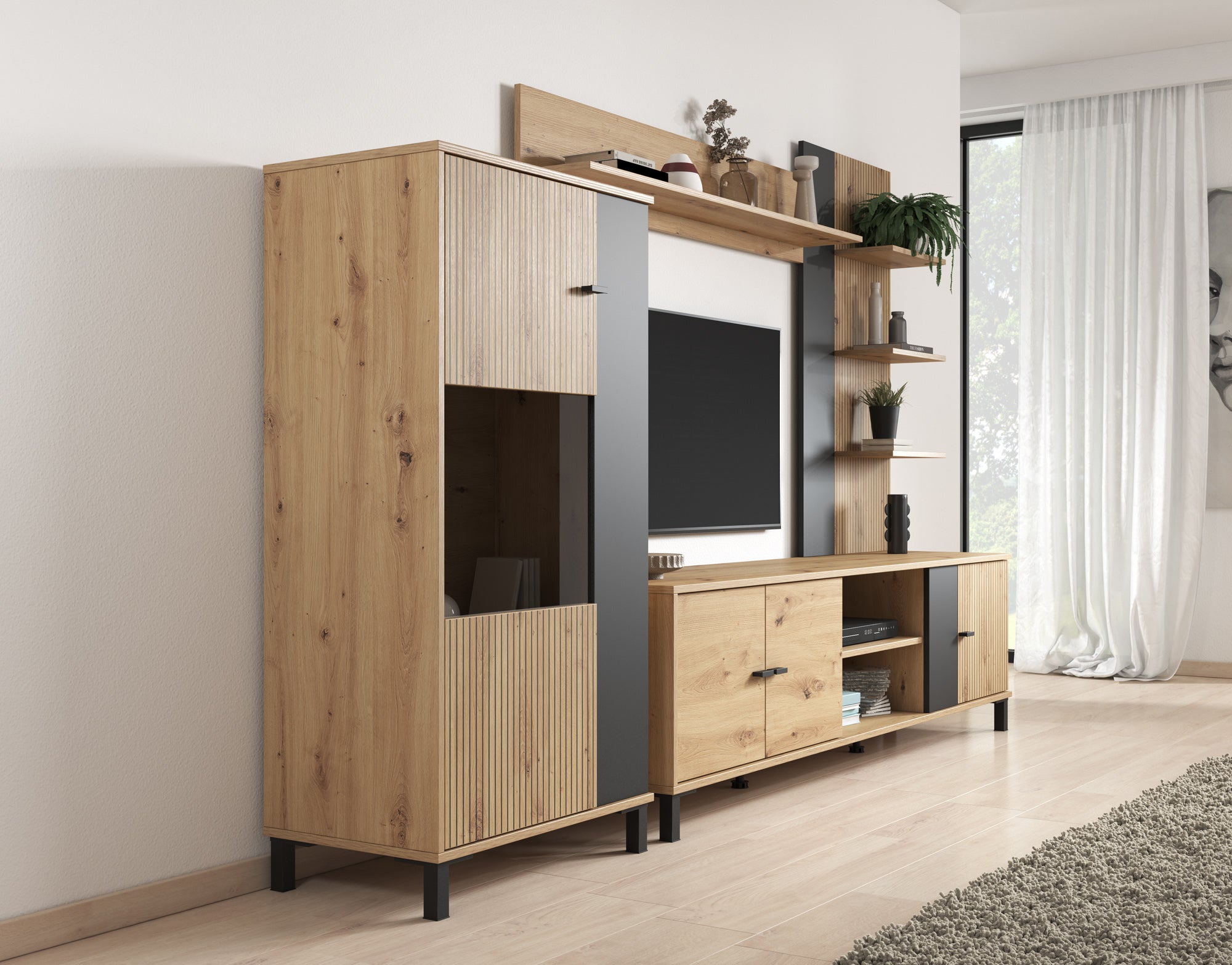 Austin - Wandmeubel - Eiken - 188x40x52 cm