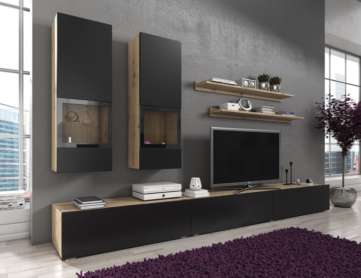 Bolivar - Wandmeubel - Zwart/eiken - 270x41x26 cm