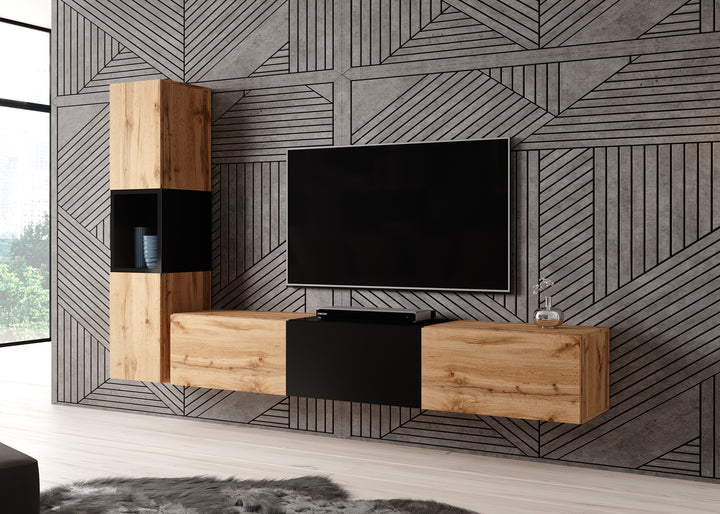 Bonzo - Wandmeubel - Eiken/zwart - 180x33x30 cm