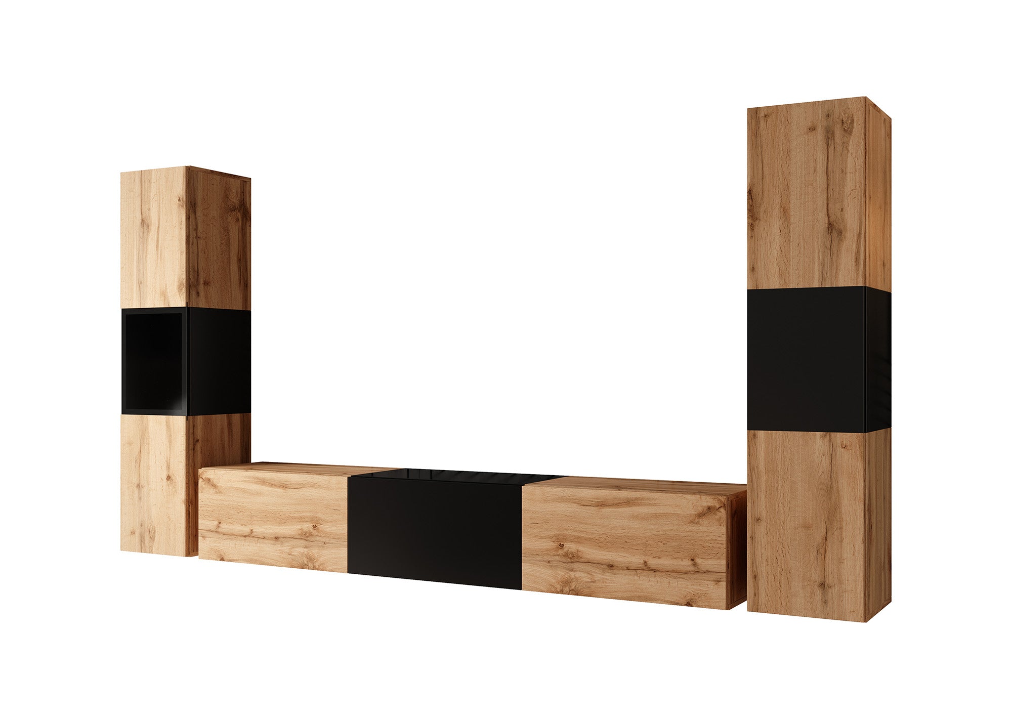 Bonzo 3 - Wandmeubel - Eiken/zwart - 180x33x30 cm