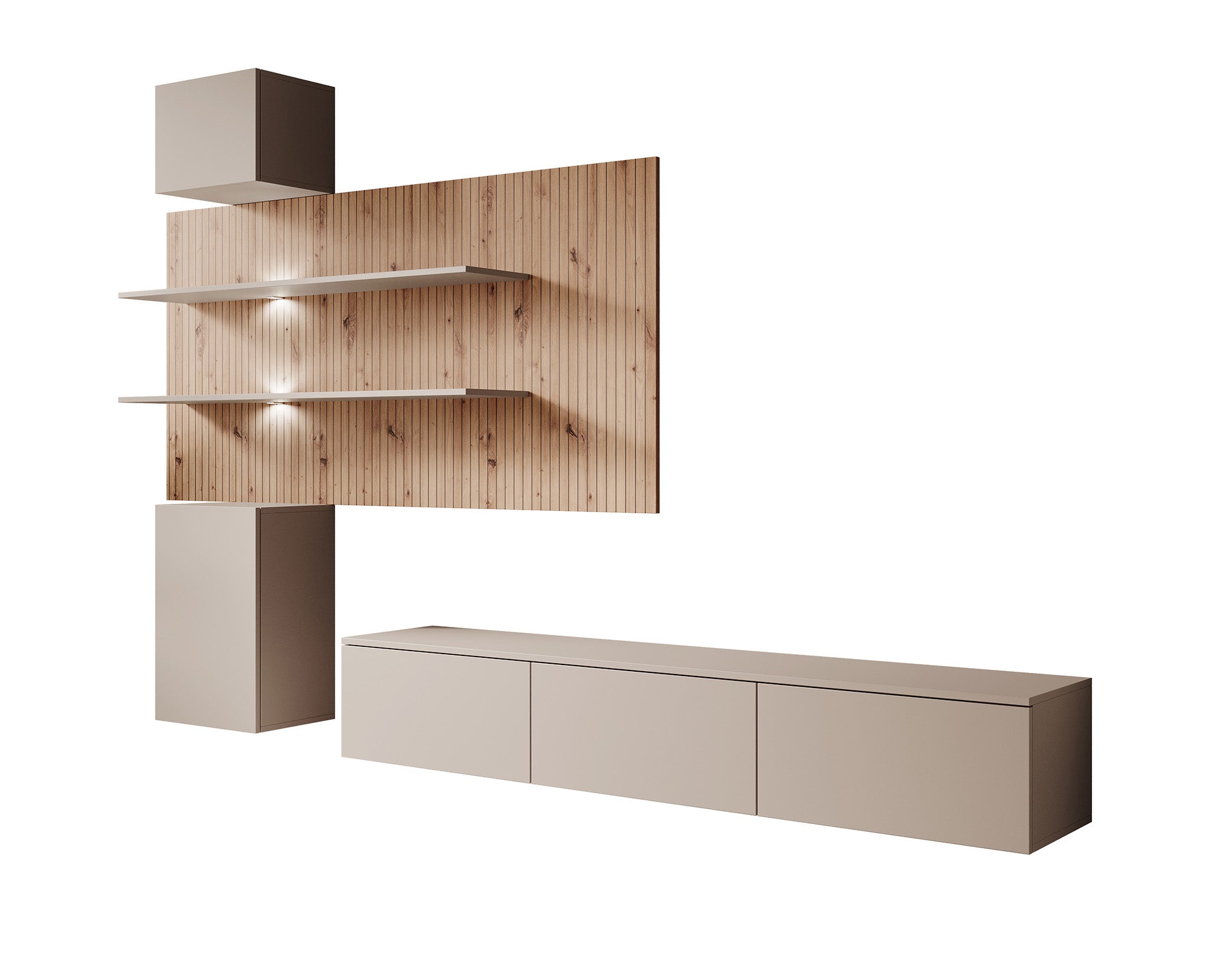 Gamble 4 - Wandmeubel - Beige/eiken - 180x35x30 cm