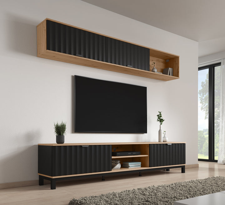 Mansell - Wandmeubel - Zwart - 218x40x48 cm