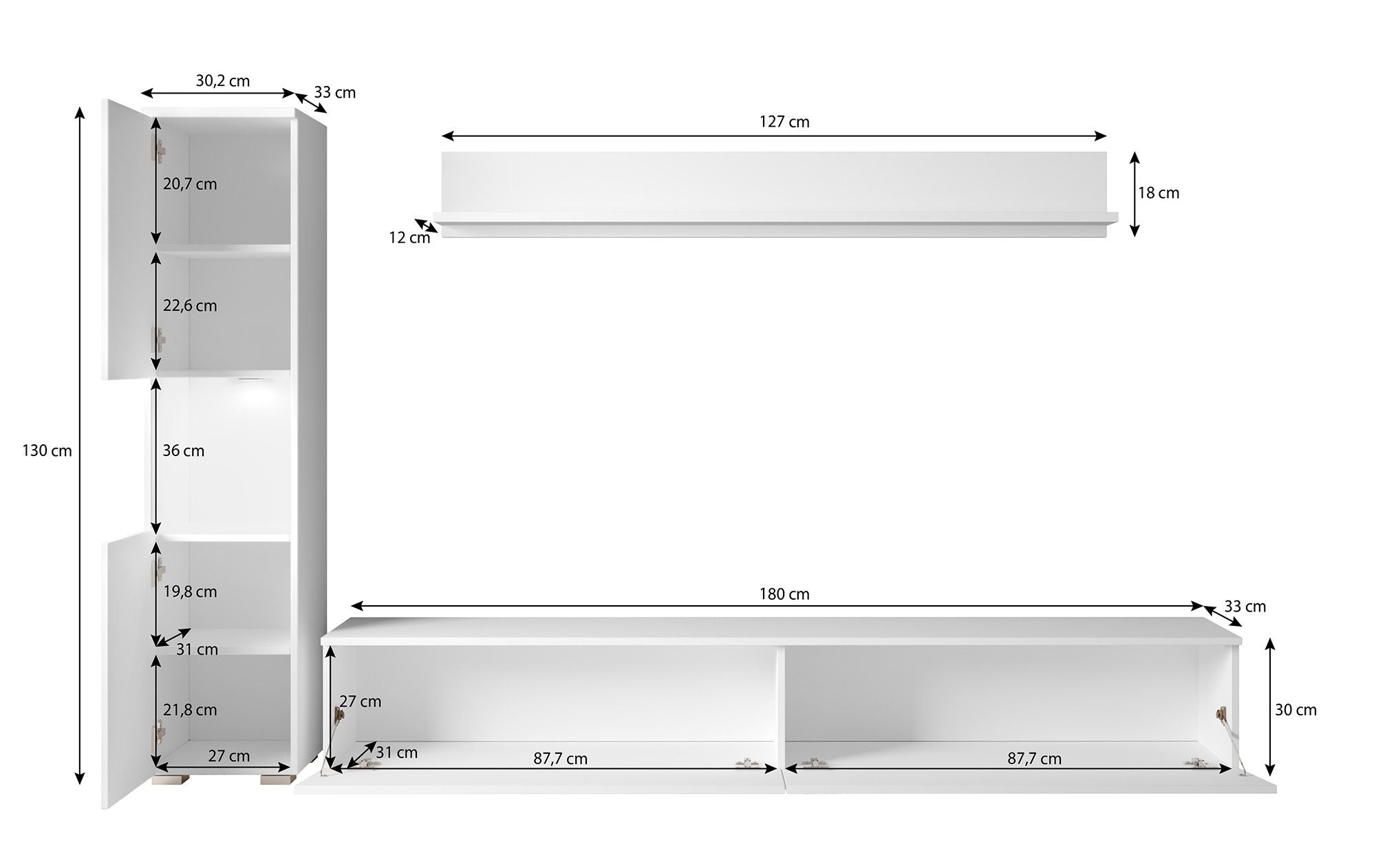Pure - Wandmeubel - Zwart - 180x33x32 cm