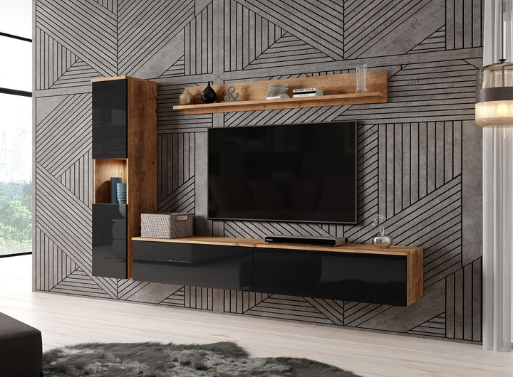 Pure - Wandmeubel - Zwart/donker eiken - 180x33x32 cm