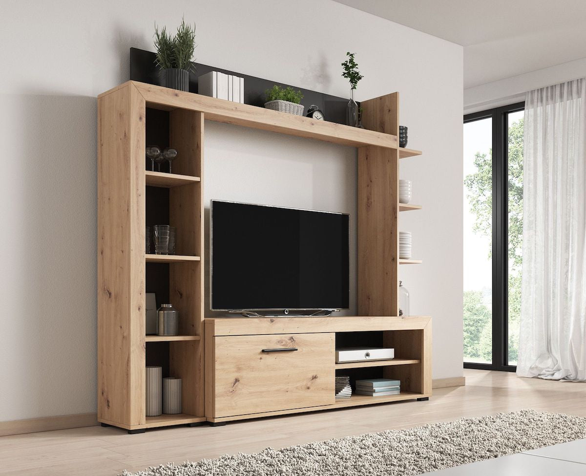 Ramona - Wandmeubel - Eiken/zwart - 173x28x158 cm