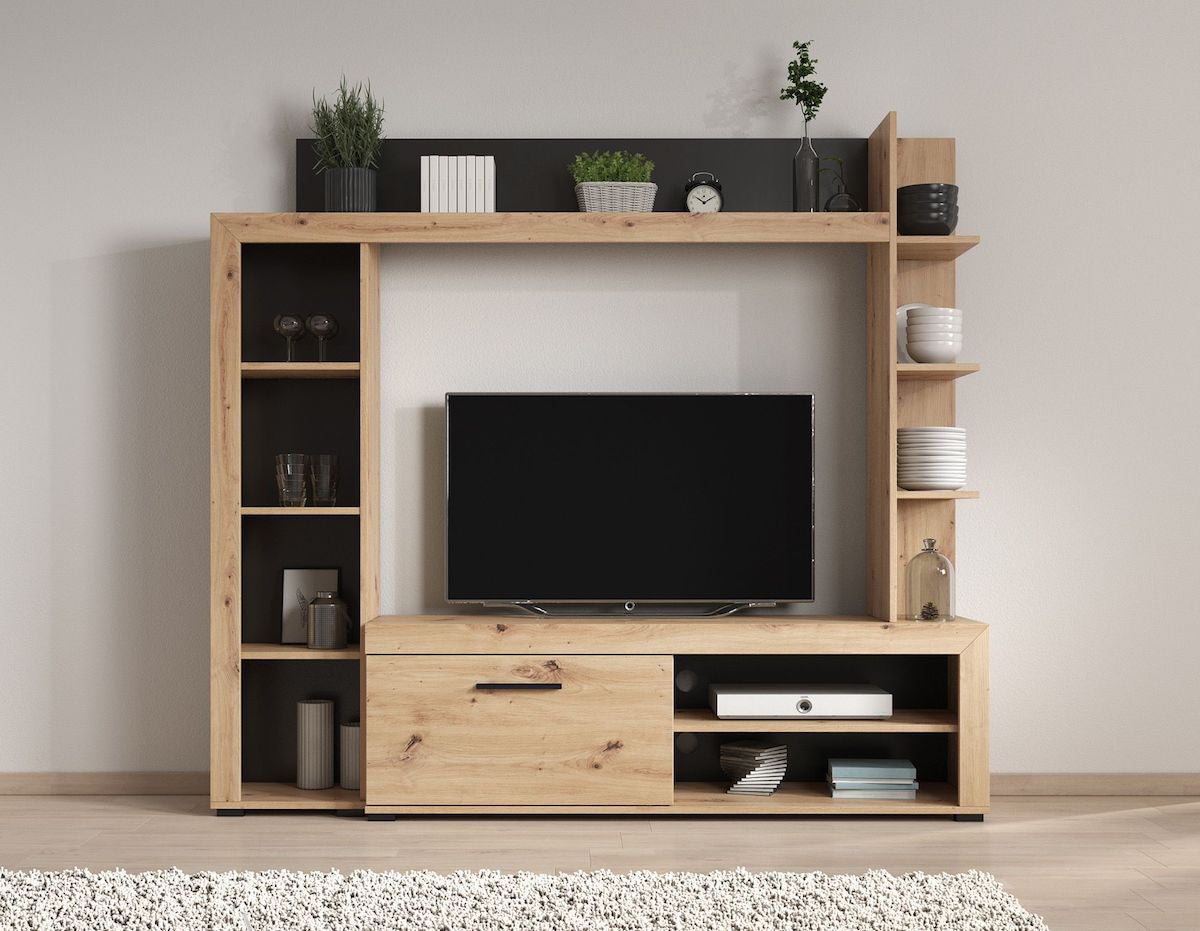 Ramona - Wandmeubel - Eiken/zwart - 173x28x158 cm