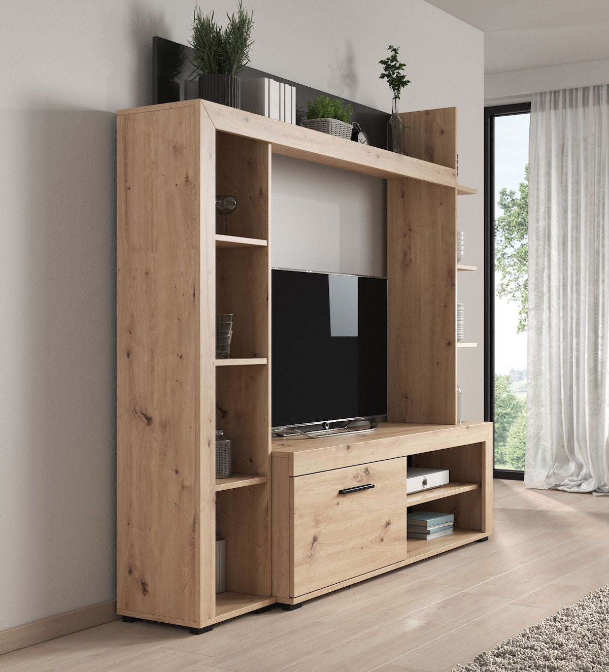 Ramona - Wandmeubel - Eiken/zwart - 173x28x158 cm