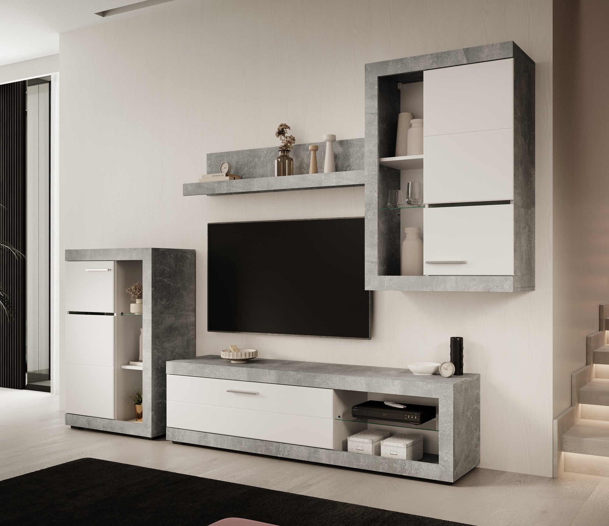 Ruth - Wandmeubel - Betonlook - 162x42x44 cm
