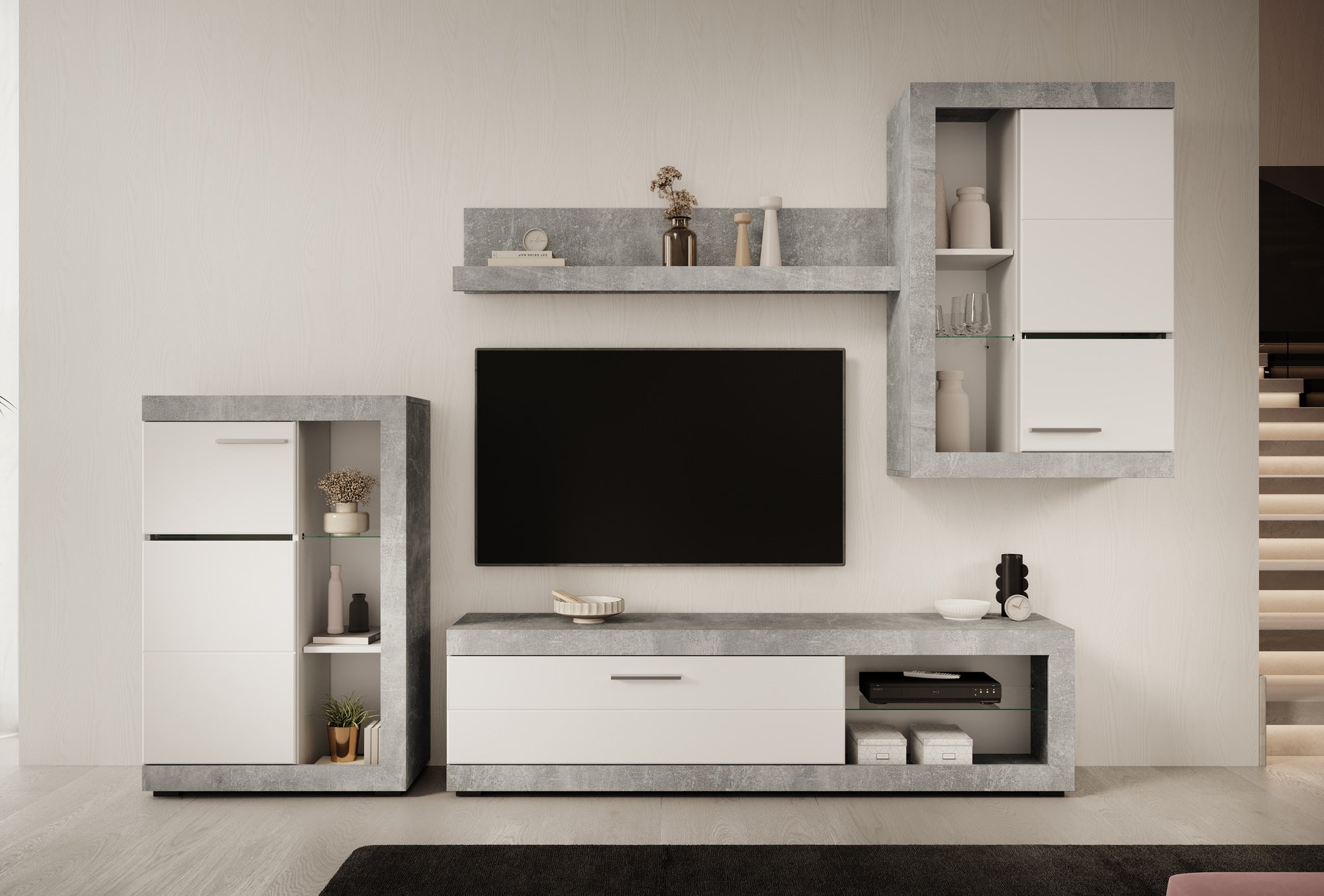 Ruth - Wandmeubel - Betonlook - 162x42x44 cm