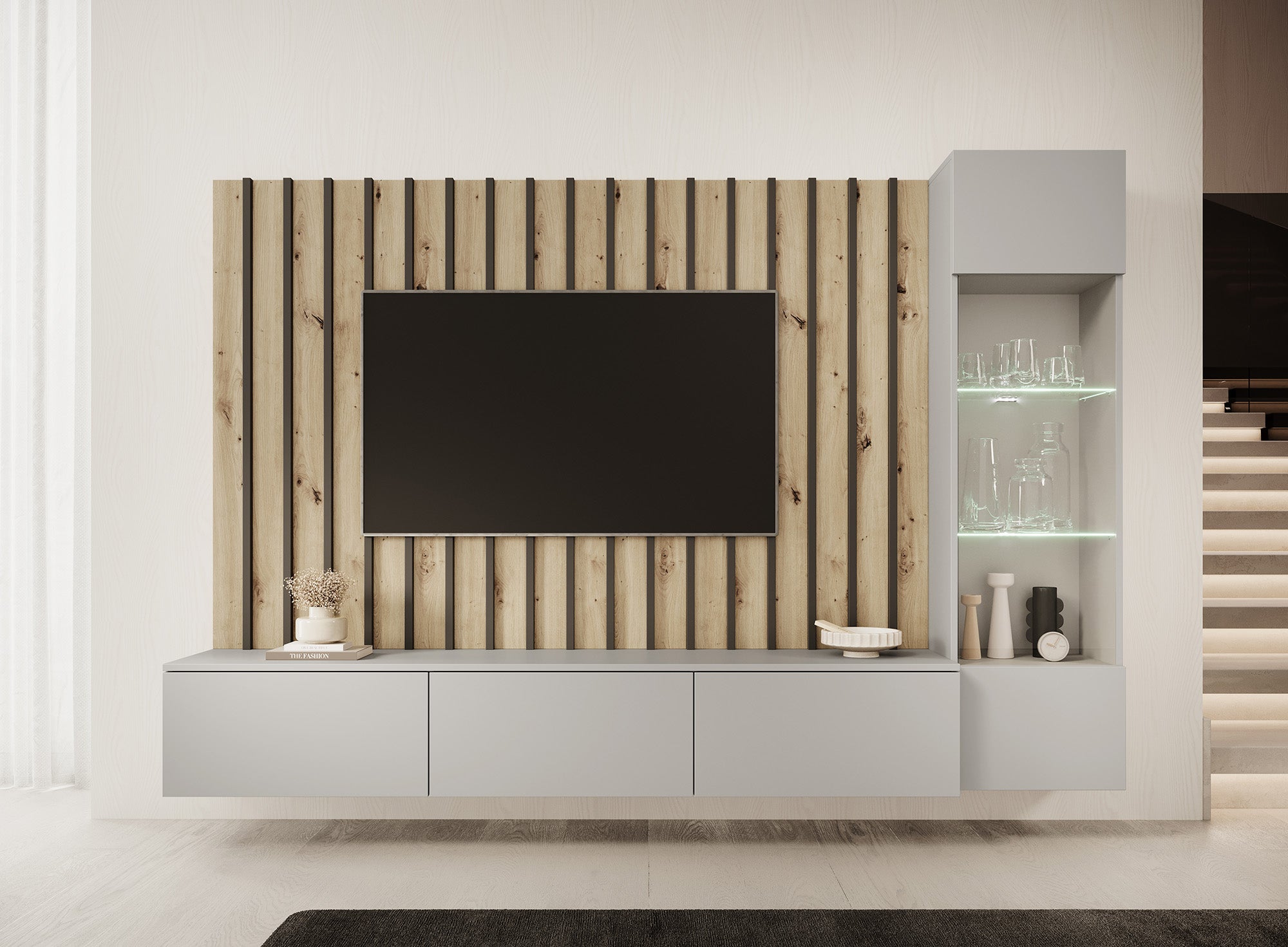 Votado 1 - Wandmeubel - Grijs/eiken - 180x35x30 cm