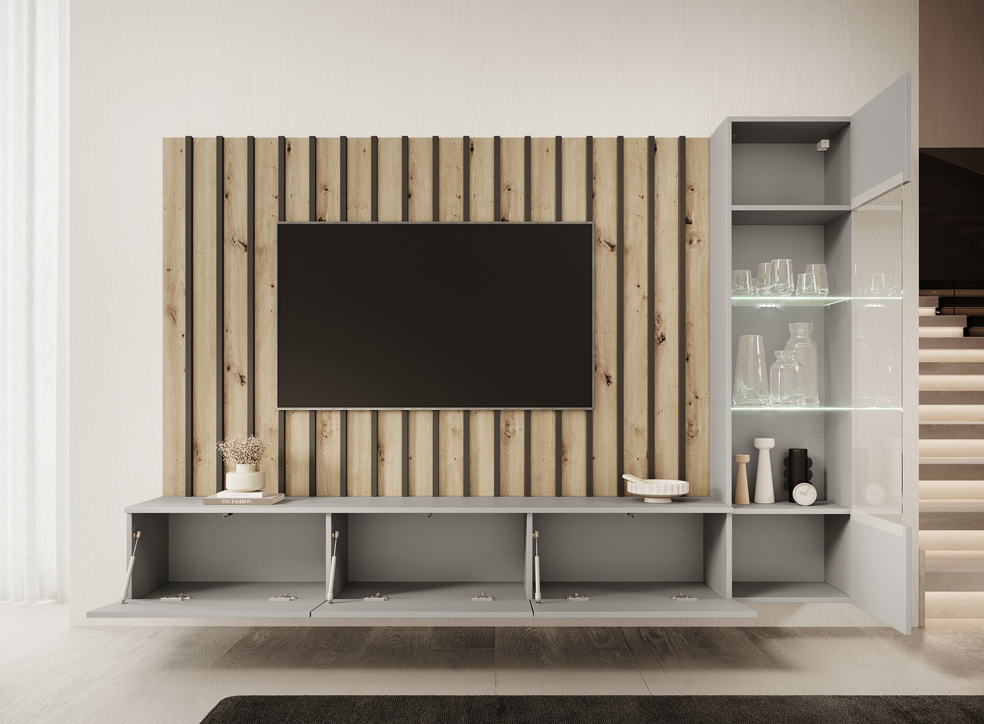 Votado 1 - Wandmeubel - Grijs/eiken - 180x35x30 cm