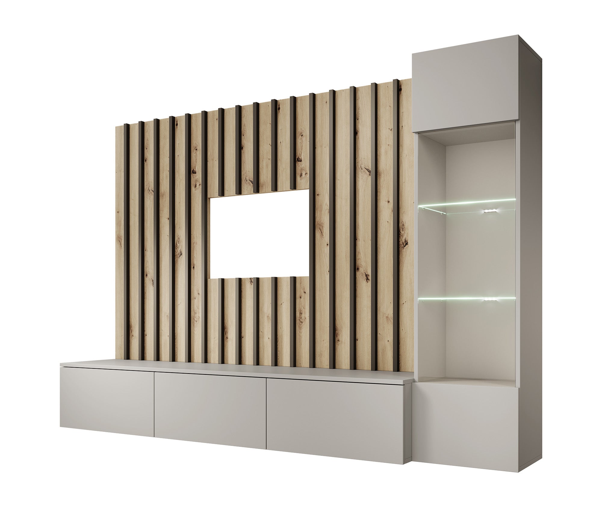 Votado 1 - Wandmeubel - Grijs/eiken - 180x35x30 cm