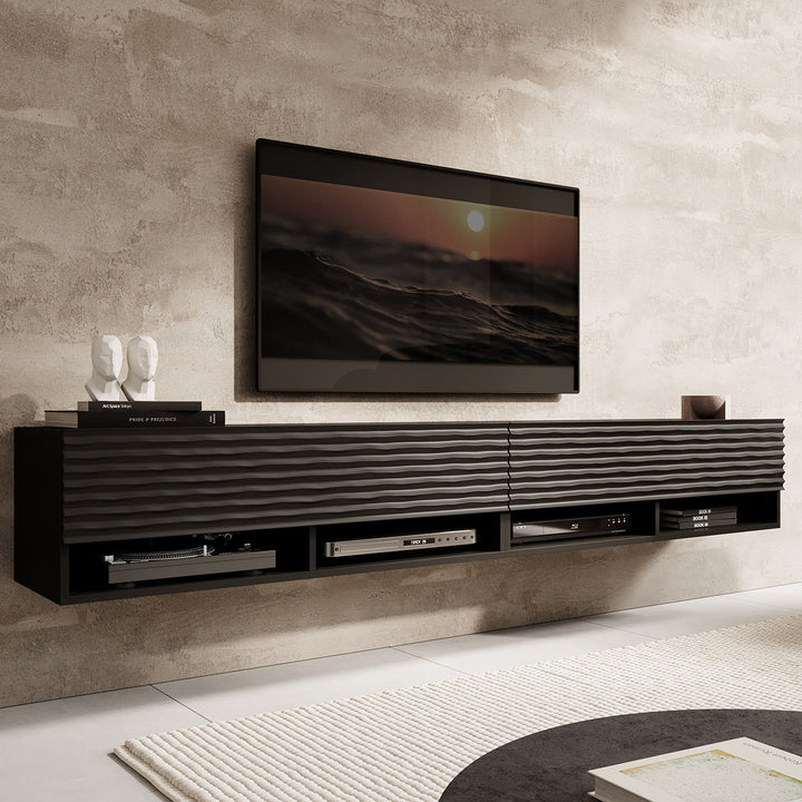 Asino - TV-Meubel  - Wave mat zwart - 200 cm