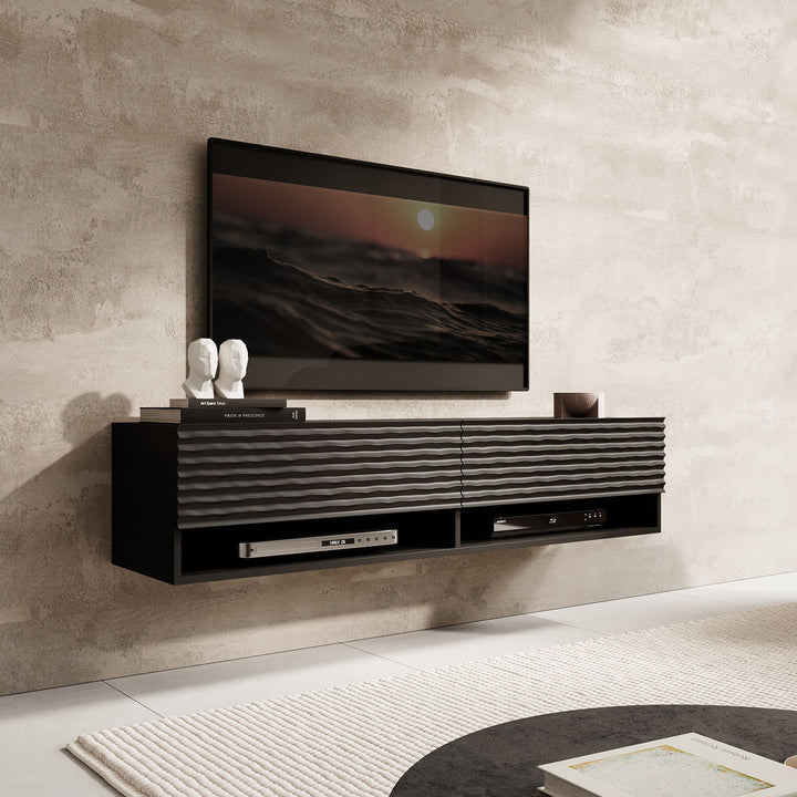 Asino - TV-Meubel  - Wave mat zwart  - 140 cm