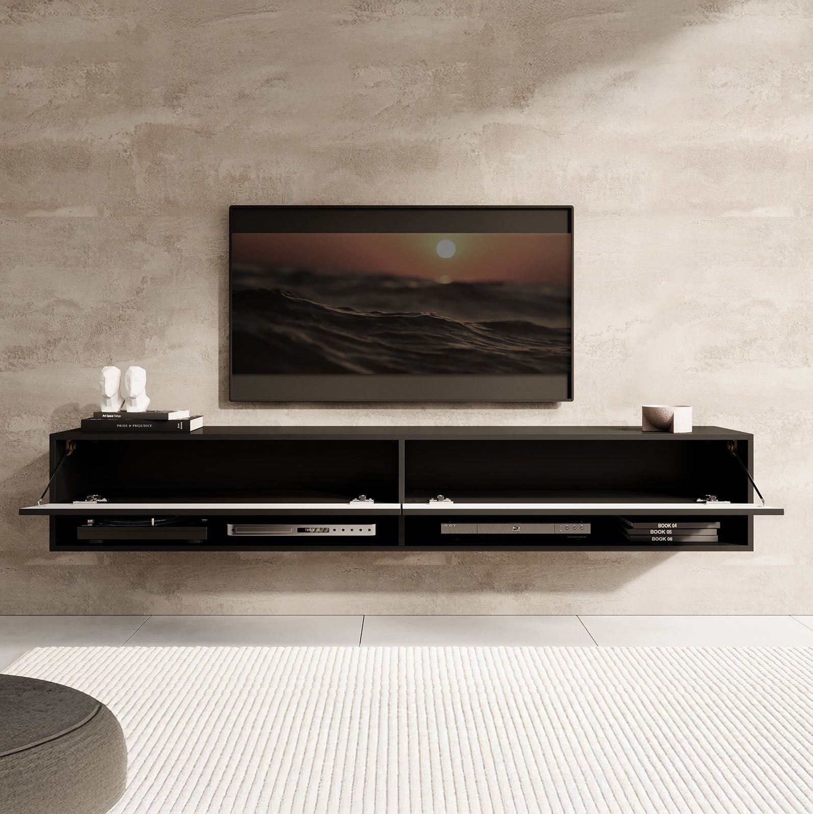 Asino - TV-Meubel  - Mat zwart  - 180 cm