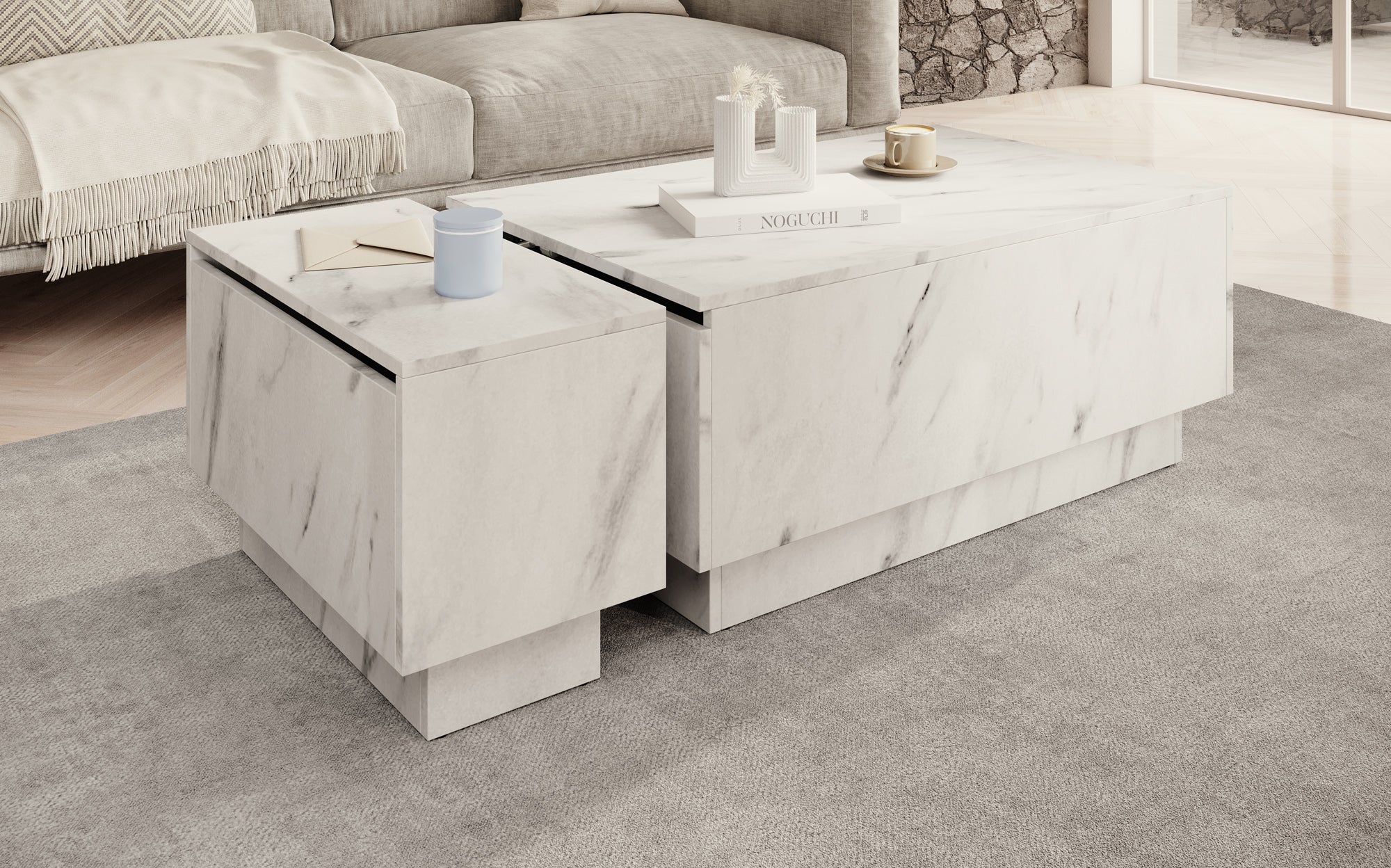 Micha - Salontafel met opbergruimte - Wit marmerlook