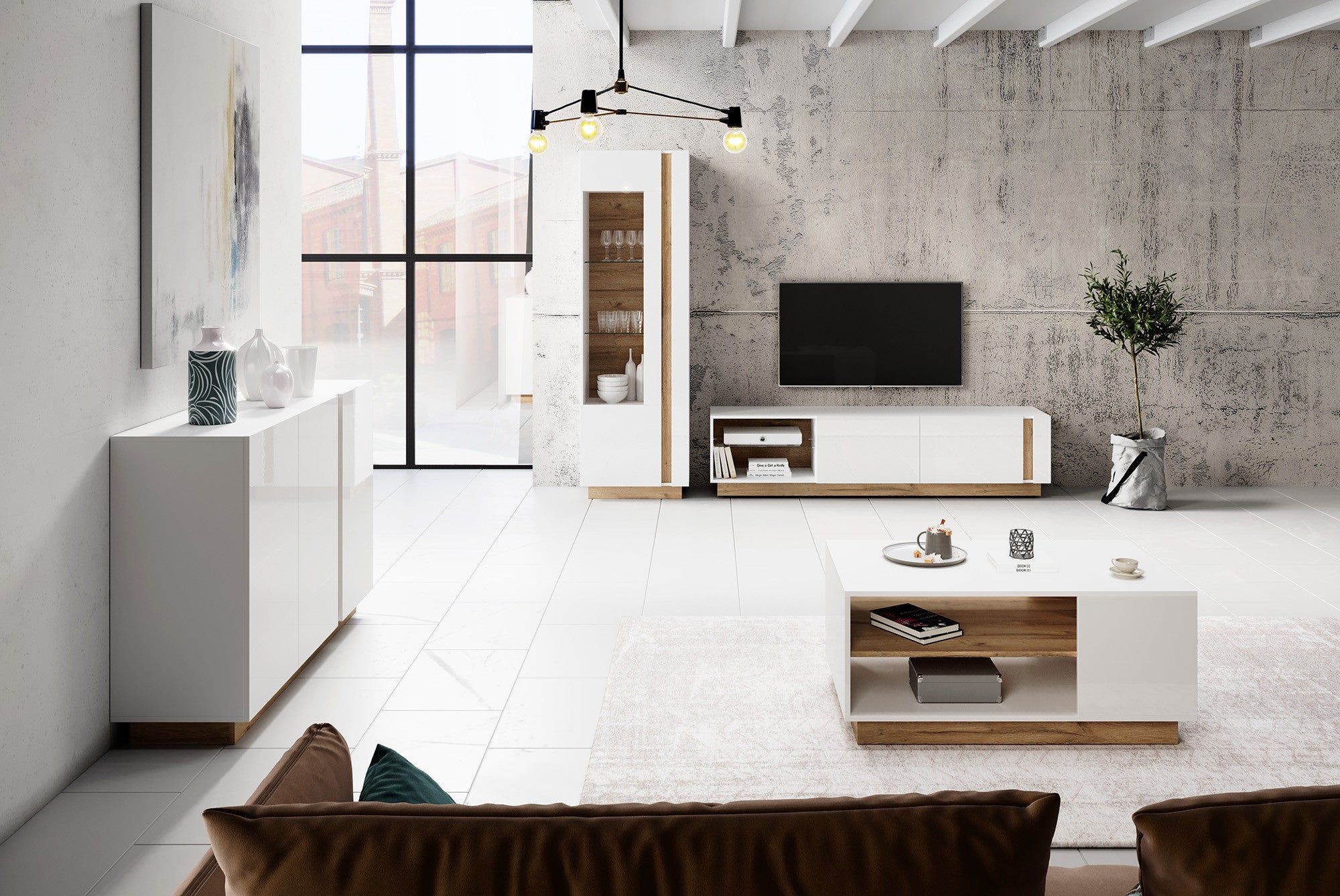 Ashley 2 - Woonkamer - Wit/eiken