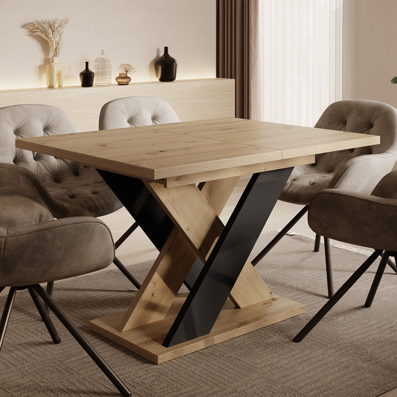 Xandra - Eetkamertafel - Eiken/zwart - 120x90x75 cm