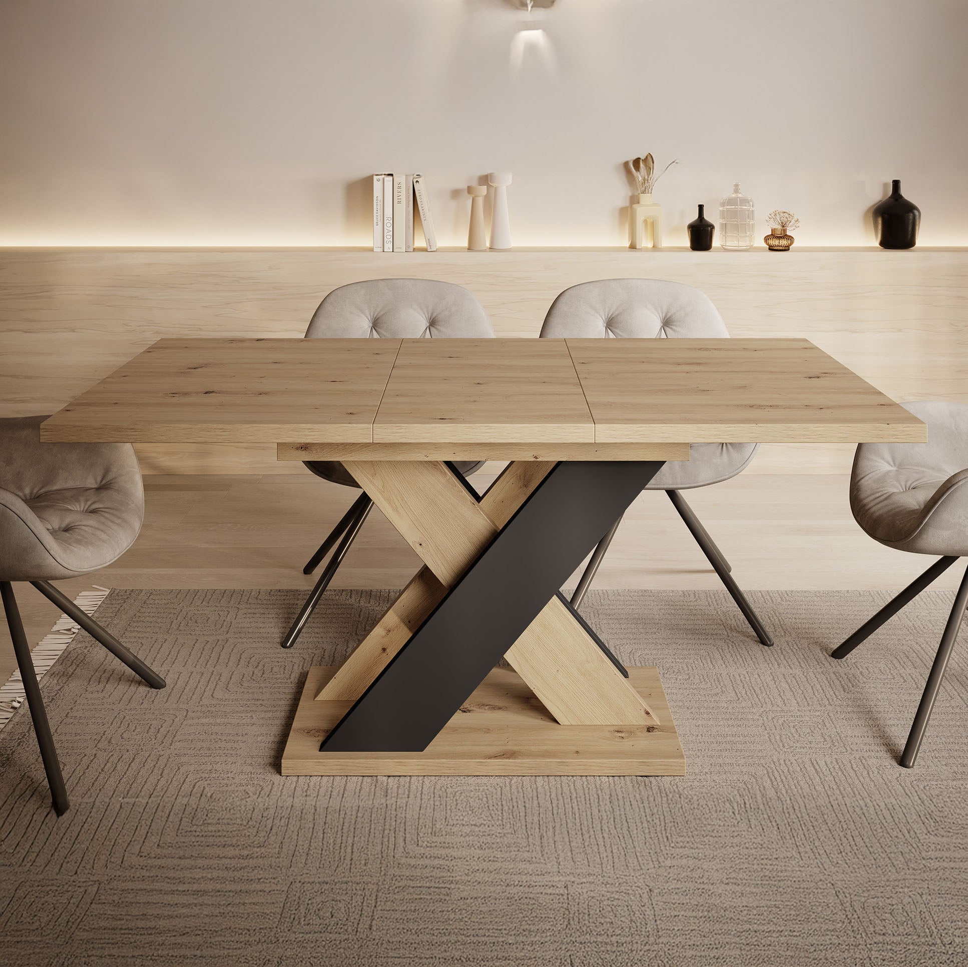 Xandra - Eetkamertafel - Eiken/zwart - 120x90x75 cm