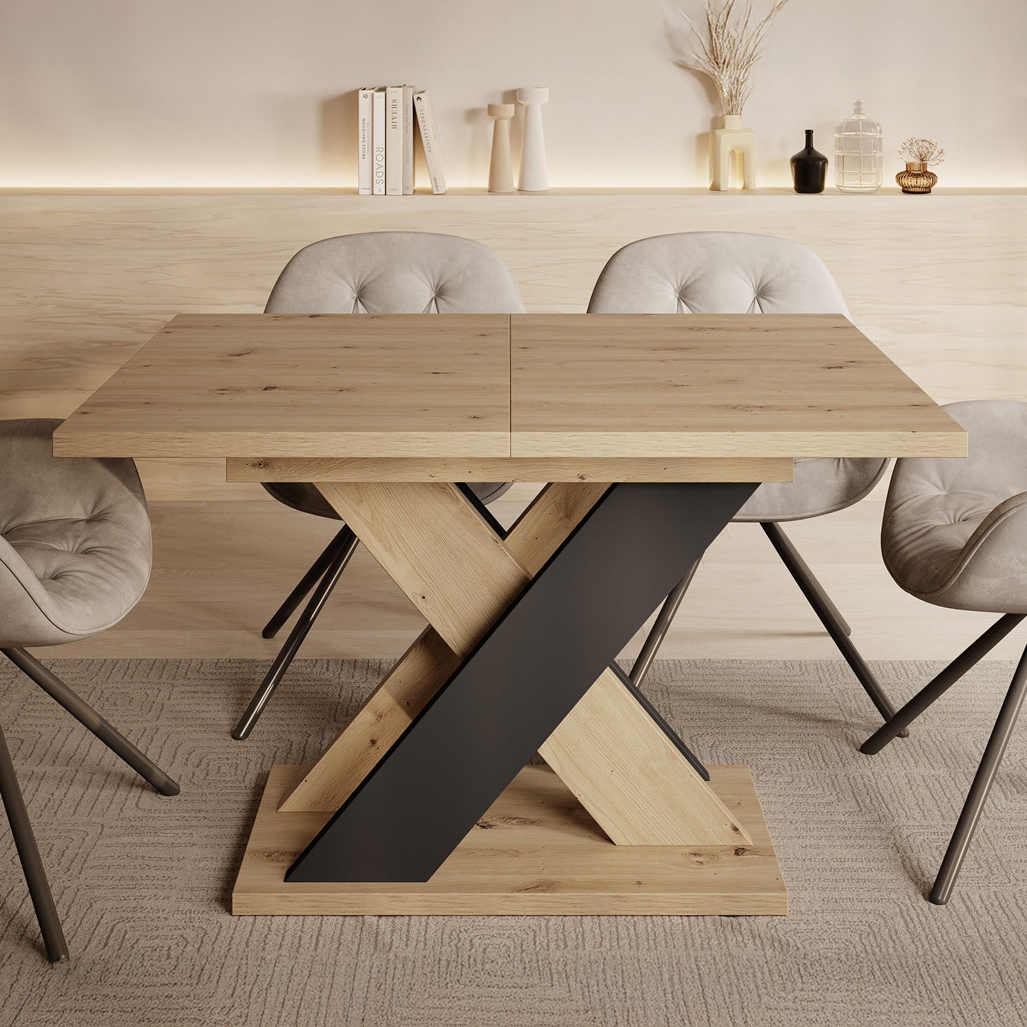 Xandra - Eetkamertafel - Eiken/zwart - 120x90x75 cm