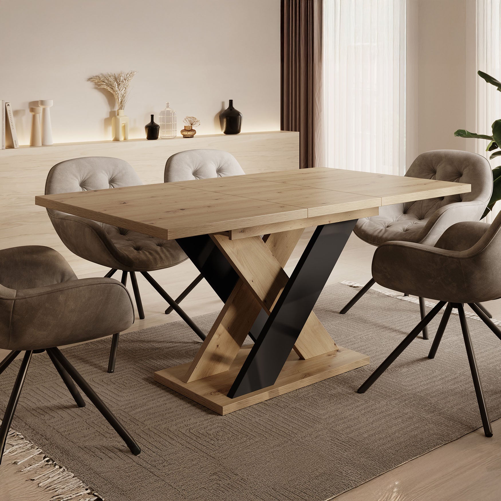 Xandra - Eetkamertafel - Eiken/zwart - 120x90x75 cm